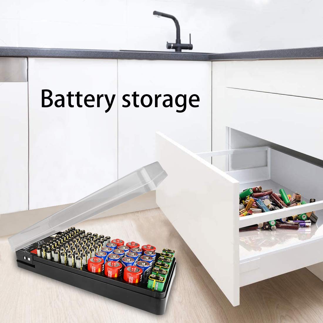 98-Slot Battery Organizer Storage Case with Built-in Tester - AA AAA C D 9V Battery Holder for Home, Office & Travel Organization