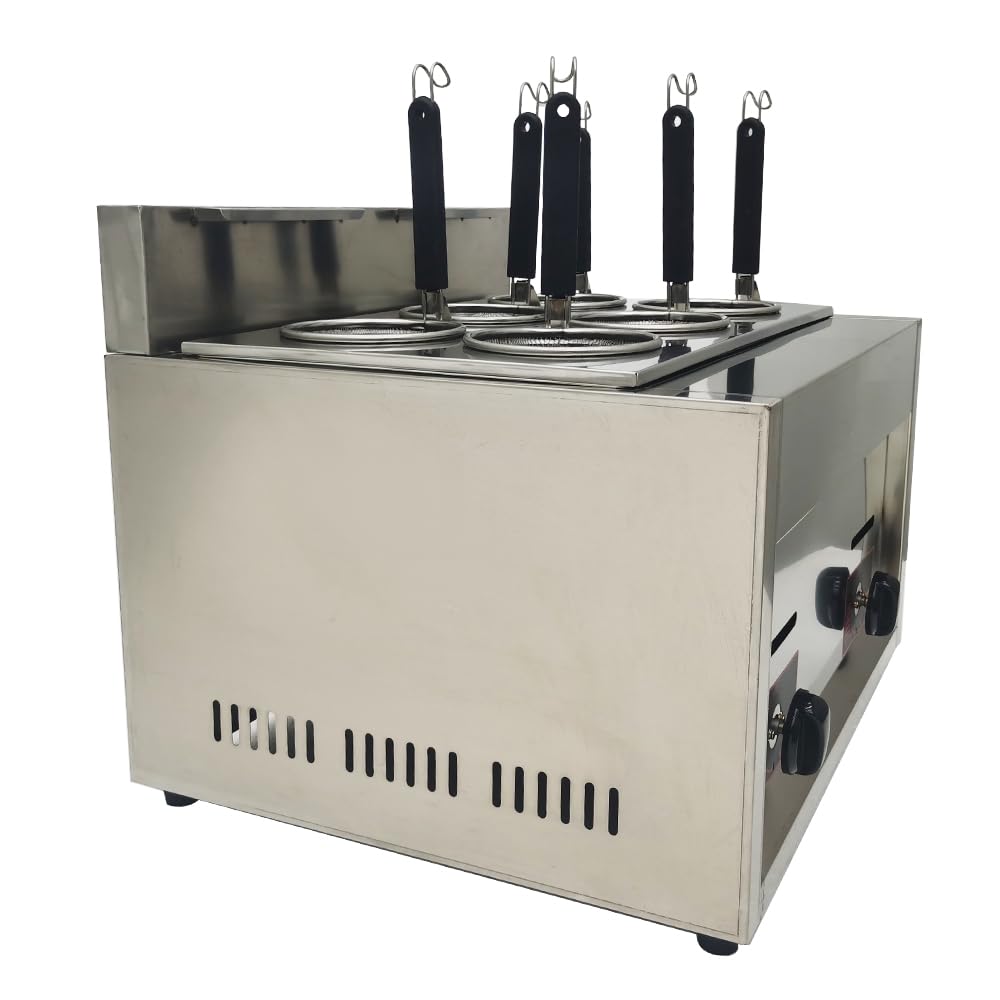 Commercial 6-Hole Stainless Steel Pasta Cooker Machine - LP Gas Noodle Boiler with Baskets & Filter - Perfect for Restaurants, Catering & Food Trucks - Dumpling & Noodle Making Equipment