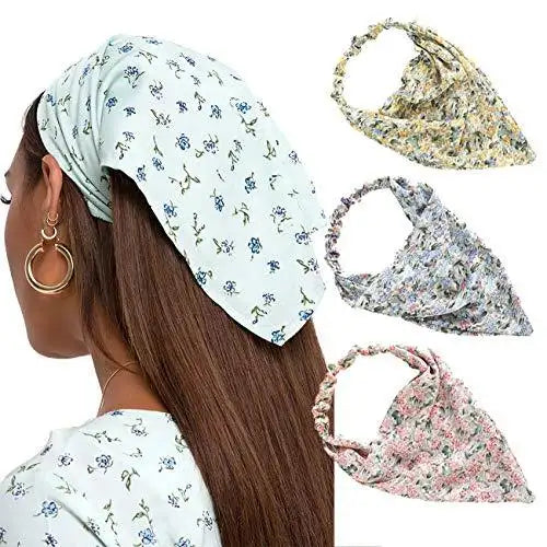 Floral Elastic Hair Kerchief Scarf Set of 3 - Stylish Headbands for Women, Girls | Perfect for Summer, Beach, Yoga, and Outdoor Activities