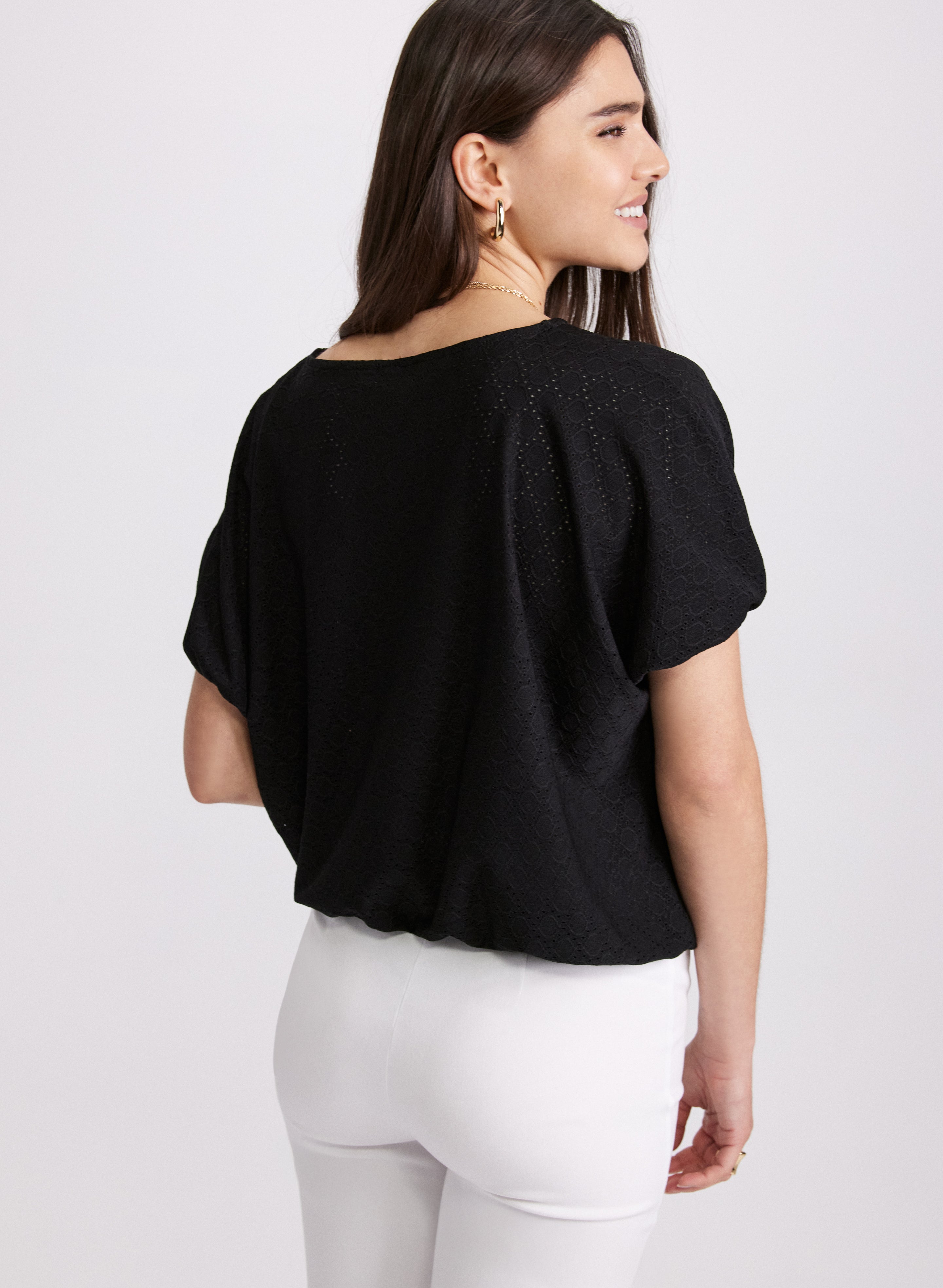Eyelet Short Sleeve Women's Blouse - Breathable Summer Casual Top for Outdoors & Travel | Perfect for Beach, Vacation and Everyday Wear