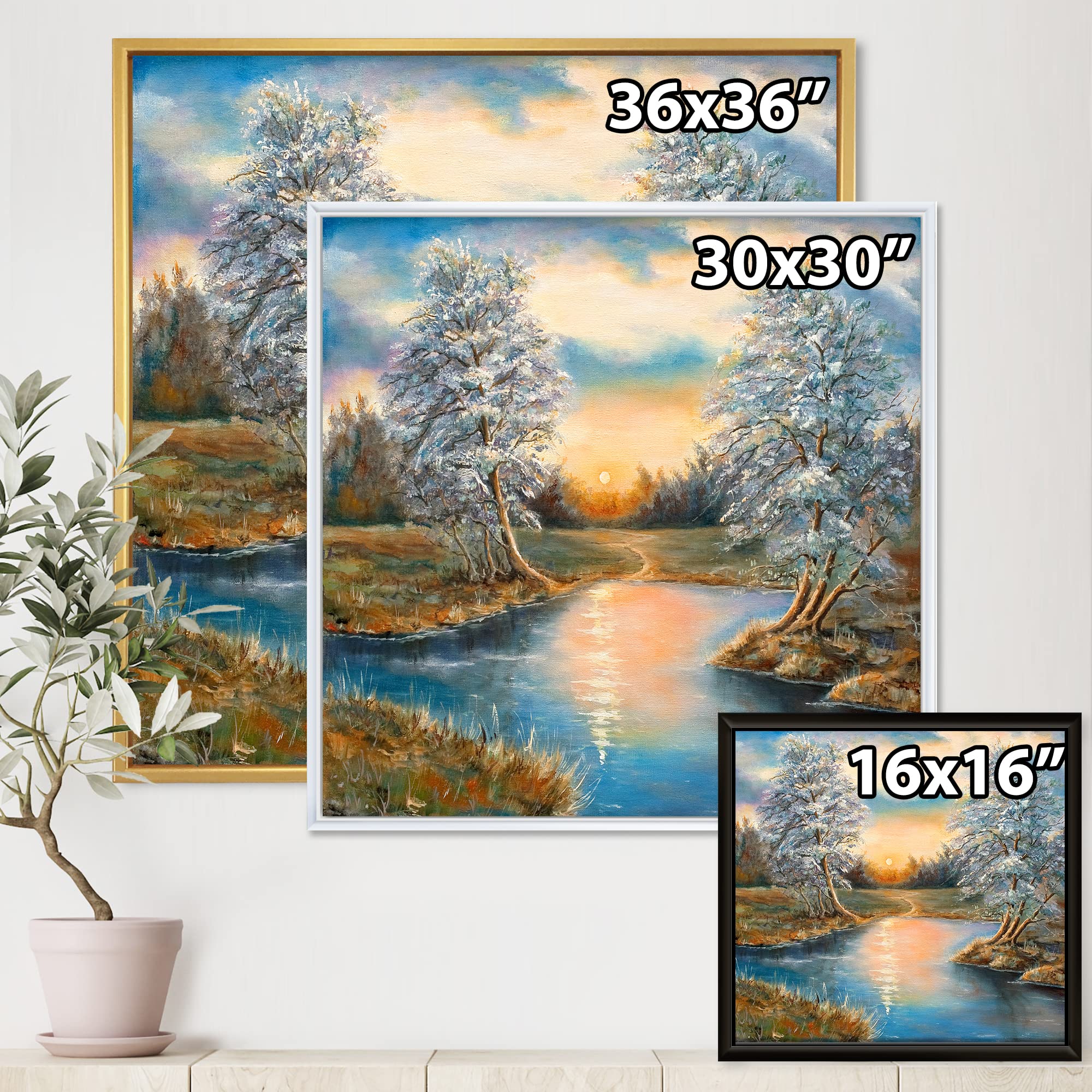 DesignQ Autumn Birch Trees Framed Canvas Wall Art - Lake House Decor, Nature-Inspired Living Room & Bedroom Painting