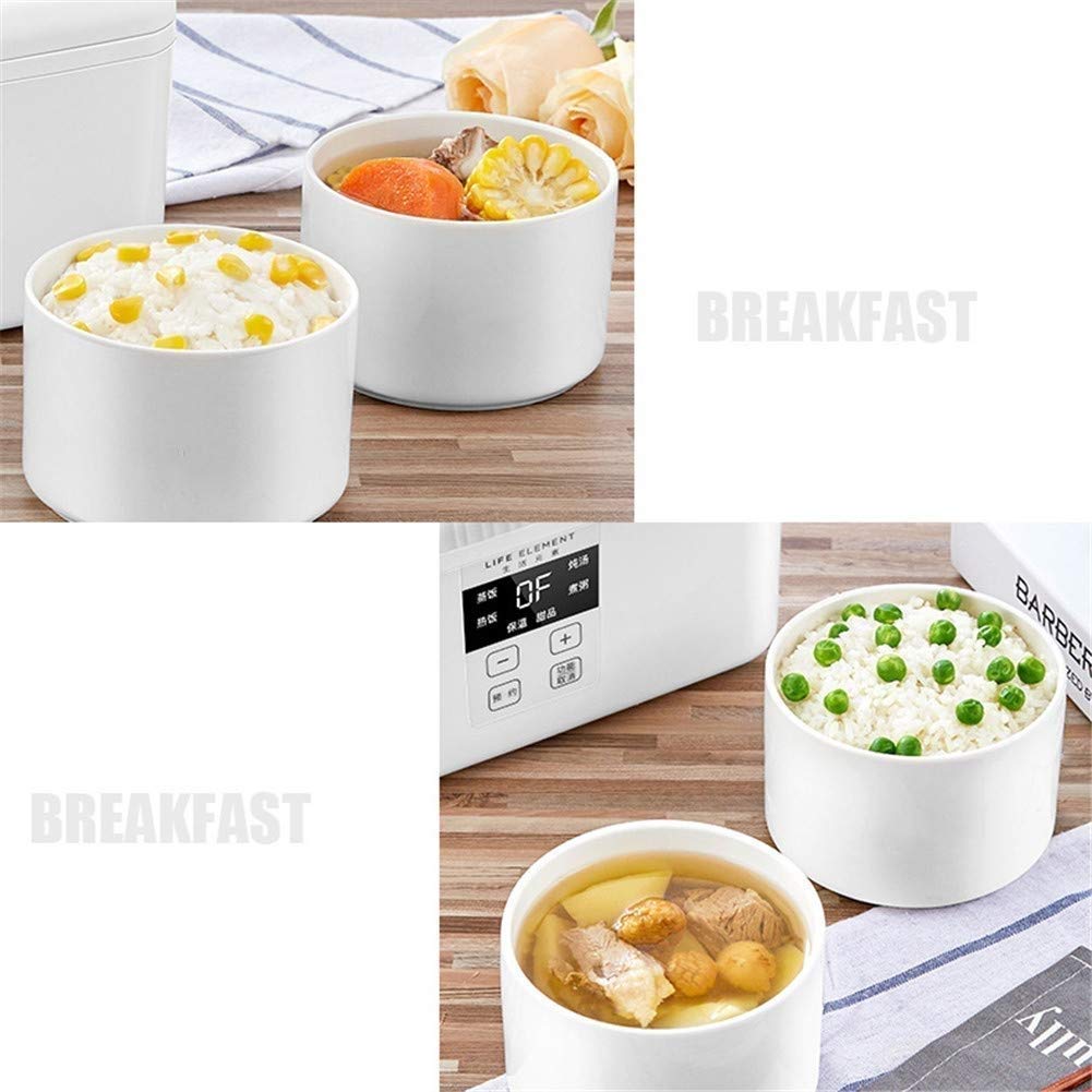 Electric Double Tiered Food Steamer - Portable Lunch Box Heater with Removable Ceramic Container | Mini Rice Cooker for Office, Travel & Home | BPA-Free Food Grade Material