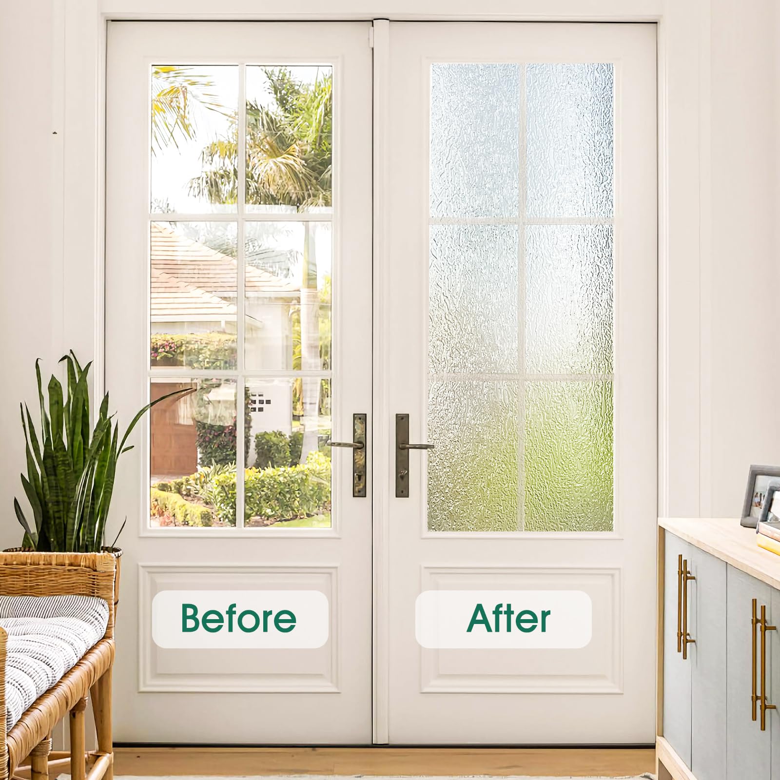 Coavas Static Cling Window Privacy Film - Frosted Decorative Non-Adhesive Window Cling, UV Blocking for Home & Office (45