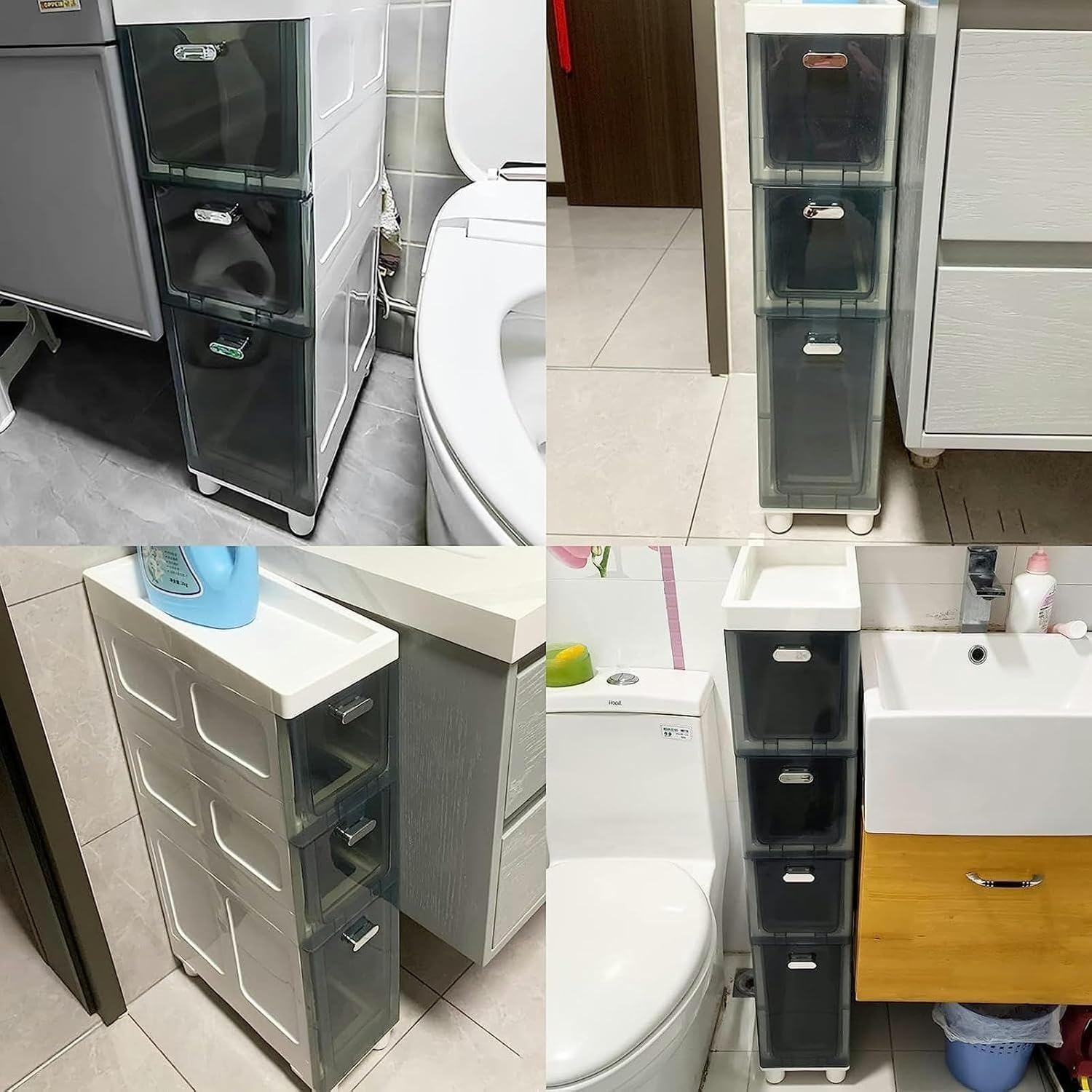 Stackable Narrow Tall Slim Storage Cabinet with Plastic Drawers & Casters - 3/4/5 Tier Floor Organizer for Bathroom, Kitchen, Office | Sturdy Toilet Paper & Household Item Storage Solution