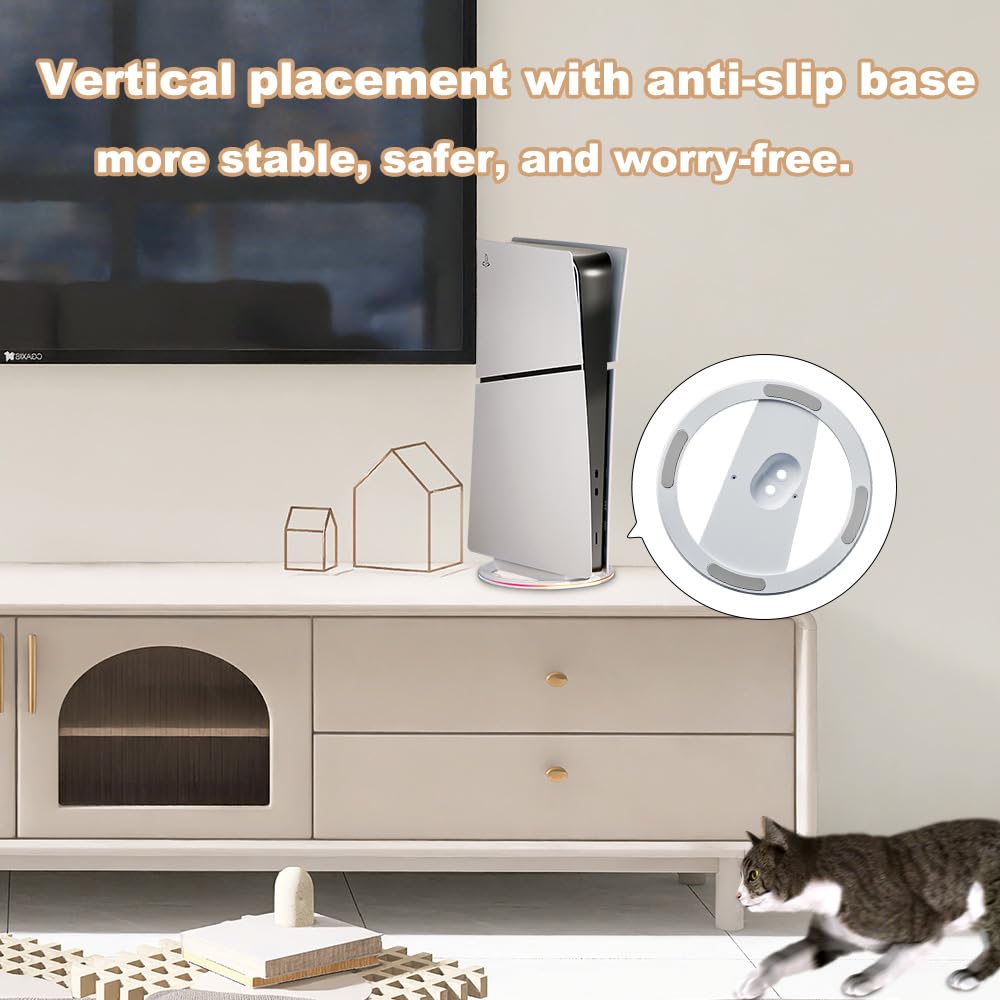 RGB Vertical Stand for PS5 Slim/PS5 Pro Consoles - LED Lighting Gaming Stand for PlayStation 5 Digital/Disc Edition & PS5 Slim - Secure Screw Mount for Stable Display - Perfect for Gaming Setups & Entertainment Centers