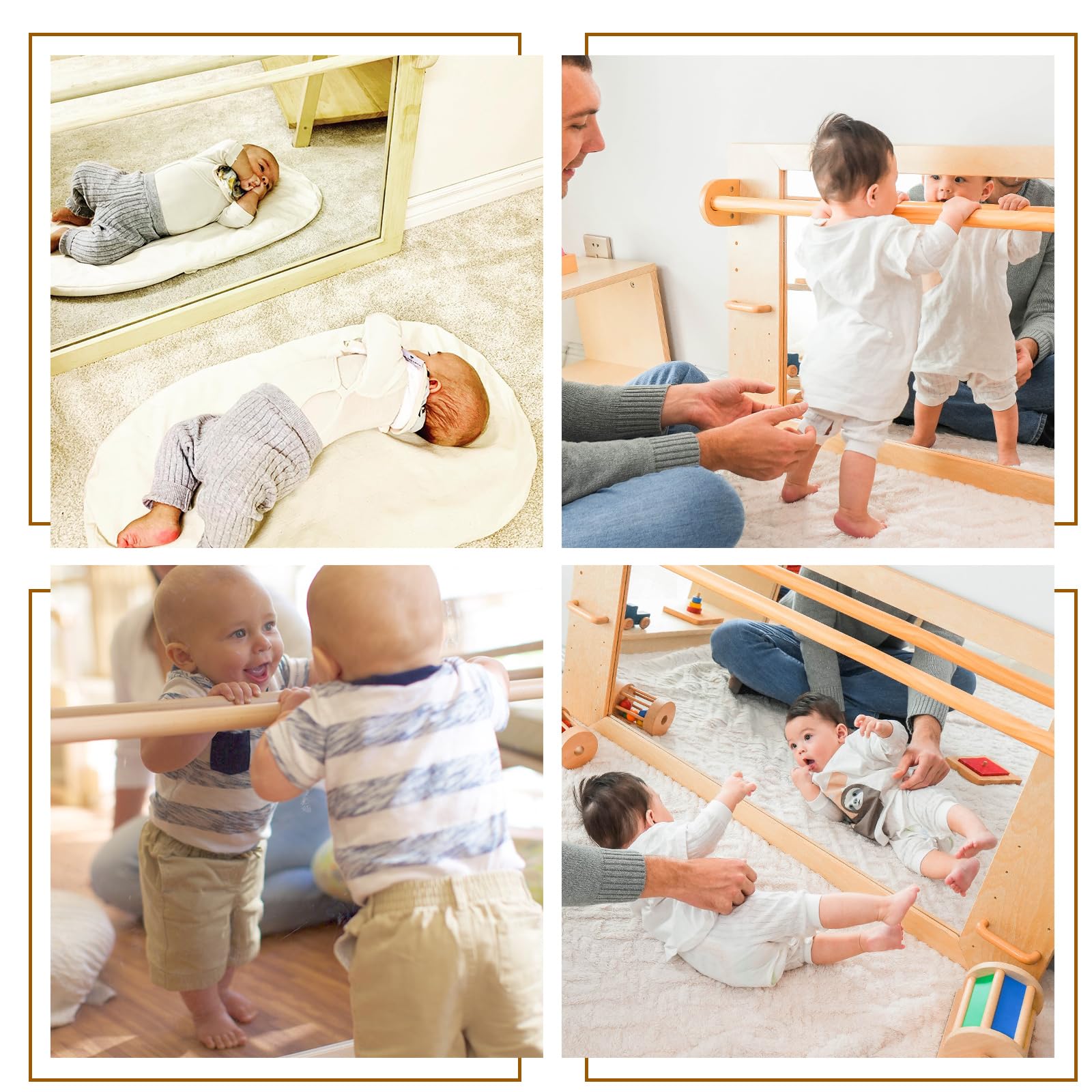 Montessori Wooden Mirror for Toddlers - Shatterproof Acrylic Safety Mirror with Handle - Early Learning & Walking Aid - XH-MTM-2 - Perfect for Nursery, Playroom & Montessori Classroom Activities
