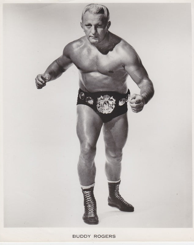Vintage 1950s NWA Champion Buddy Rogers Wrestling Promo Photo - Collectible Memorabilia for Wrestling Fans & Sports History Enthusiasts - Perfect for Man Cave, Sports Bar Decor, or Wrestling Memorabilia Collection