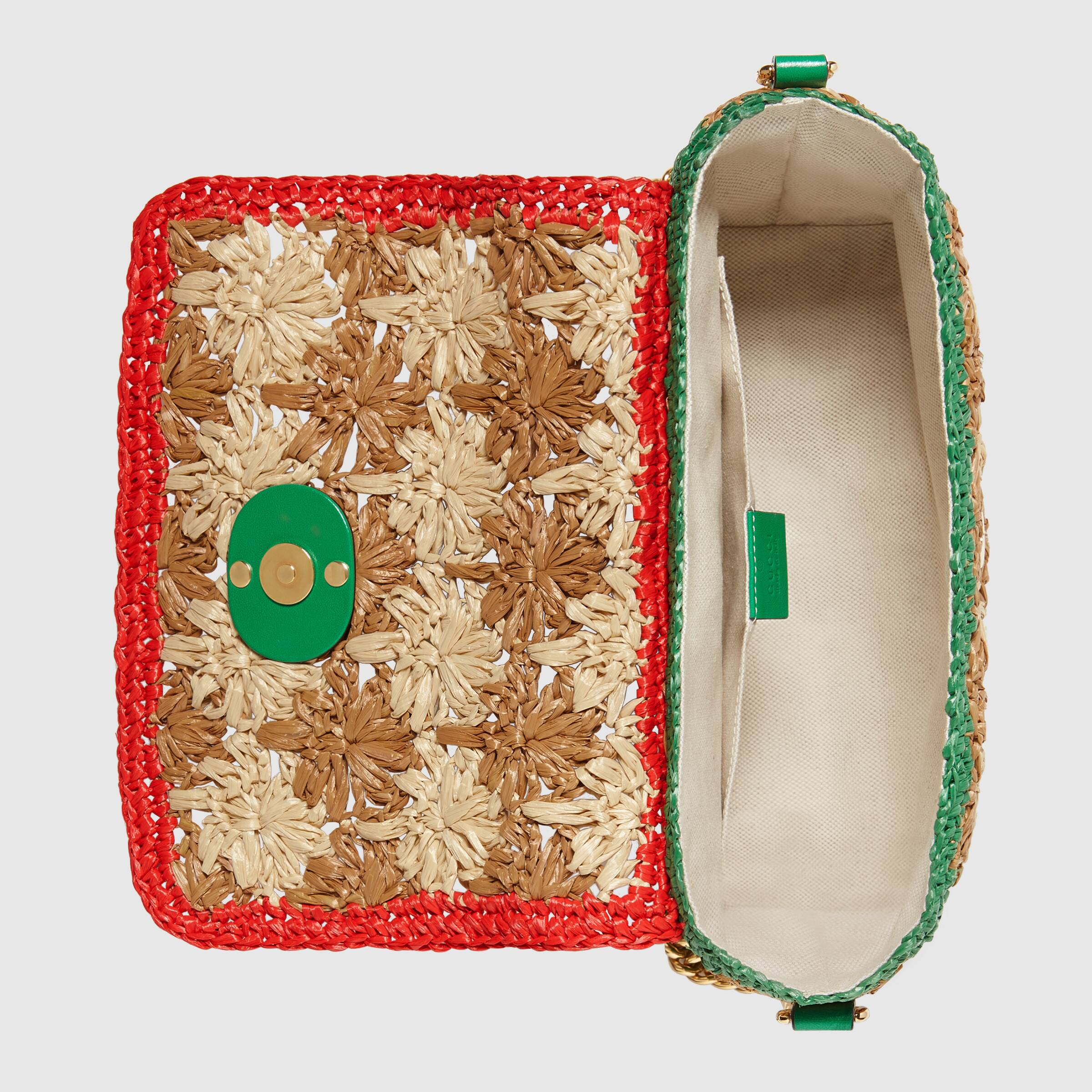 Gucci Marmont Raffia Small Shoulder Bag in Red & Green - Perfect for Summer Outings, Beach Vacations, and Casual Chic Style