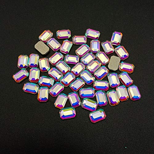 100Pcs AB Rhinestone Nail Decorations - 4X6 Rectangle Flat Gold Bottom Glass Stones for Nail Art, DIY Crafts | Perfect for Manicures, Pedicures & Beauty Salon Use