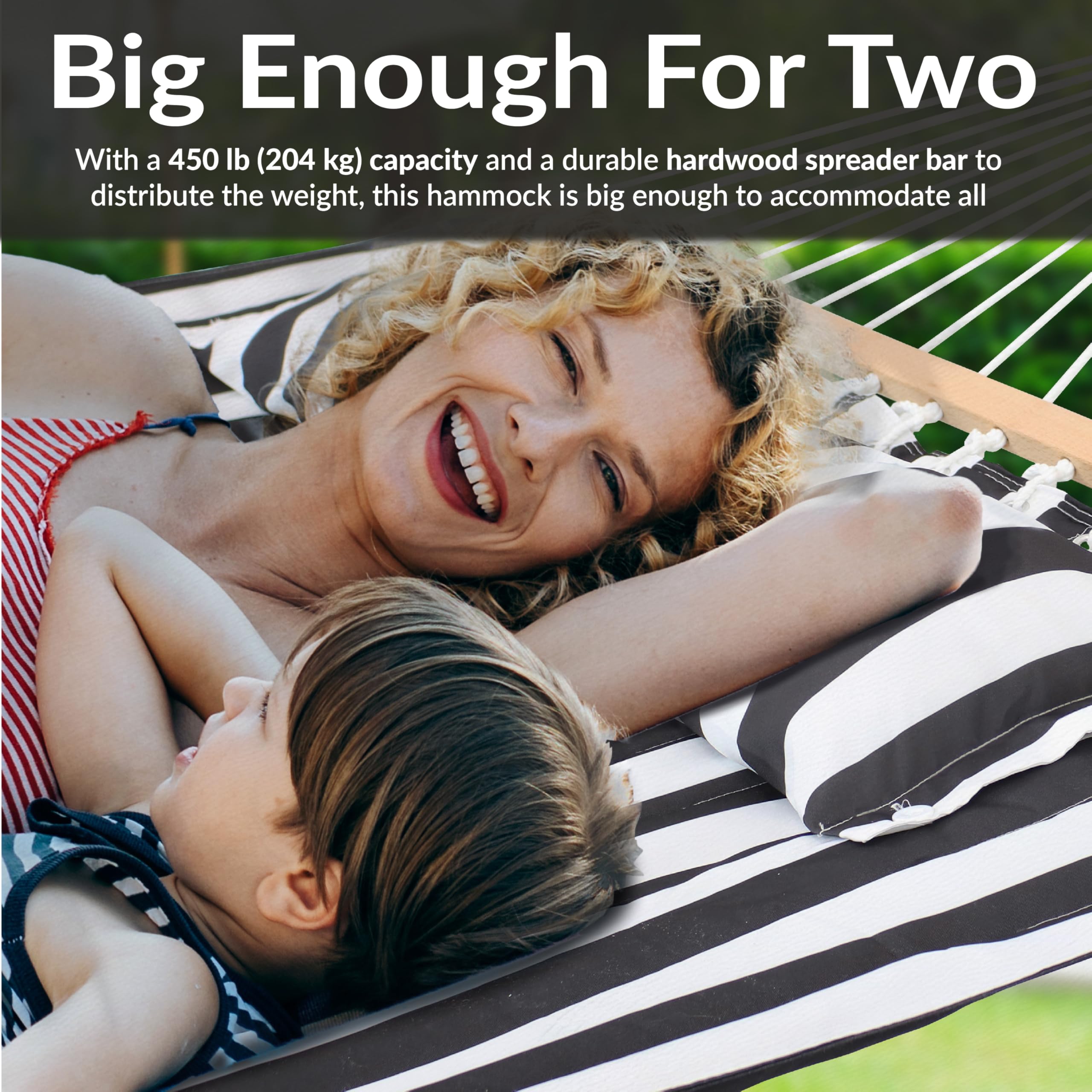 **Sunnydaze Heavy-Duty 450LB Capacity Quilted Outdoor Hammock with Spreader Bars - Double Hammock for Backyard, Camping & Patio - Black & White - Perfect for Relaxing, Lounging & Outdoor Adventures**