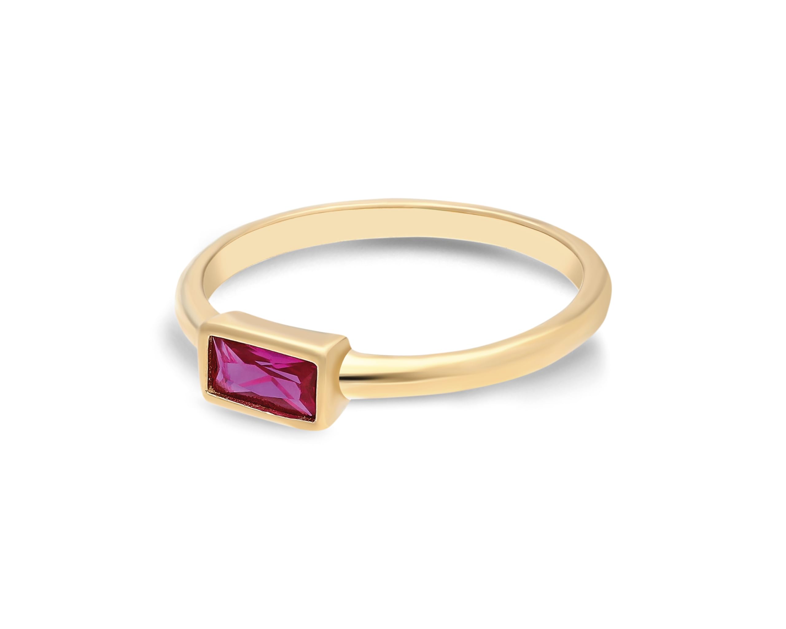 14K Solid Gold Ruby Ring for Women - Baguette Ruby Ring, Minimalist Red Ruby Ring, Stacking Ring, July Birthstone Jewelry | Elegant Gift for Her, Perfect for Weddings, Anniversaries & Special Occasions
