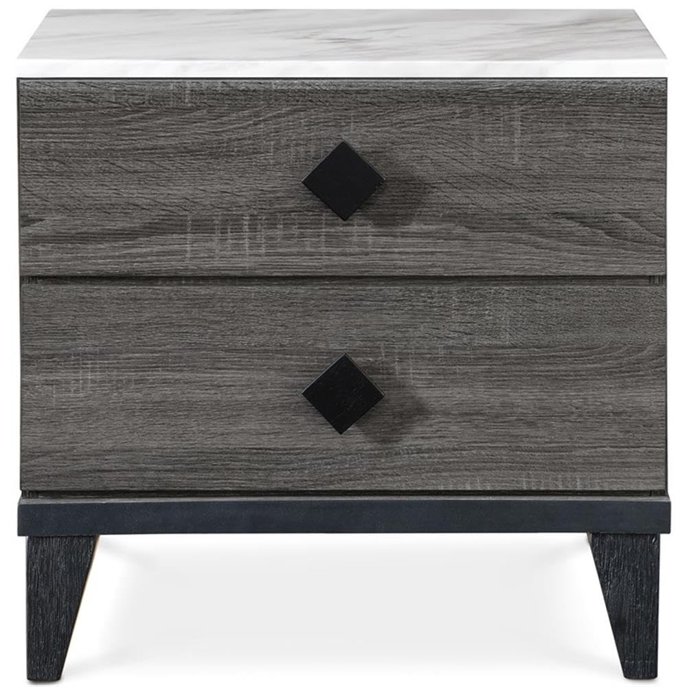 Modern Side Table with 2 Drawers - Marble Top Nightstand for Bedroom, Living Room & Office - Gray Bedside Storage Furniture with Drawers for Home Decor