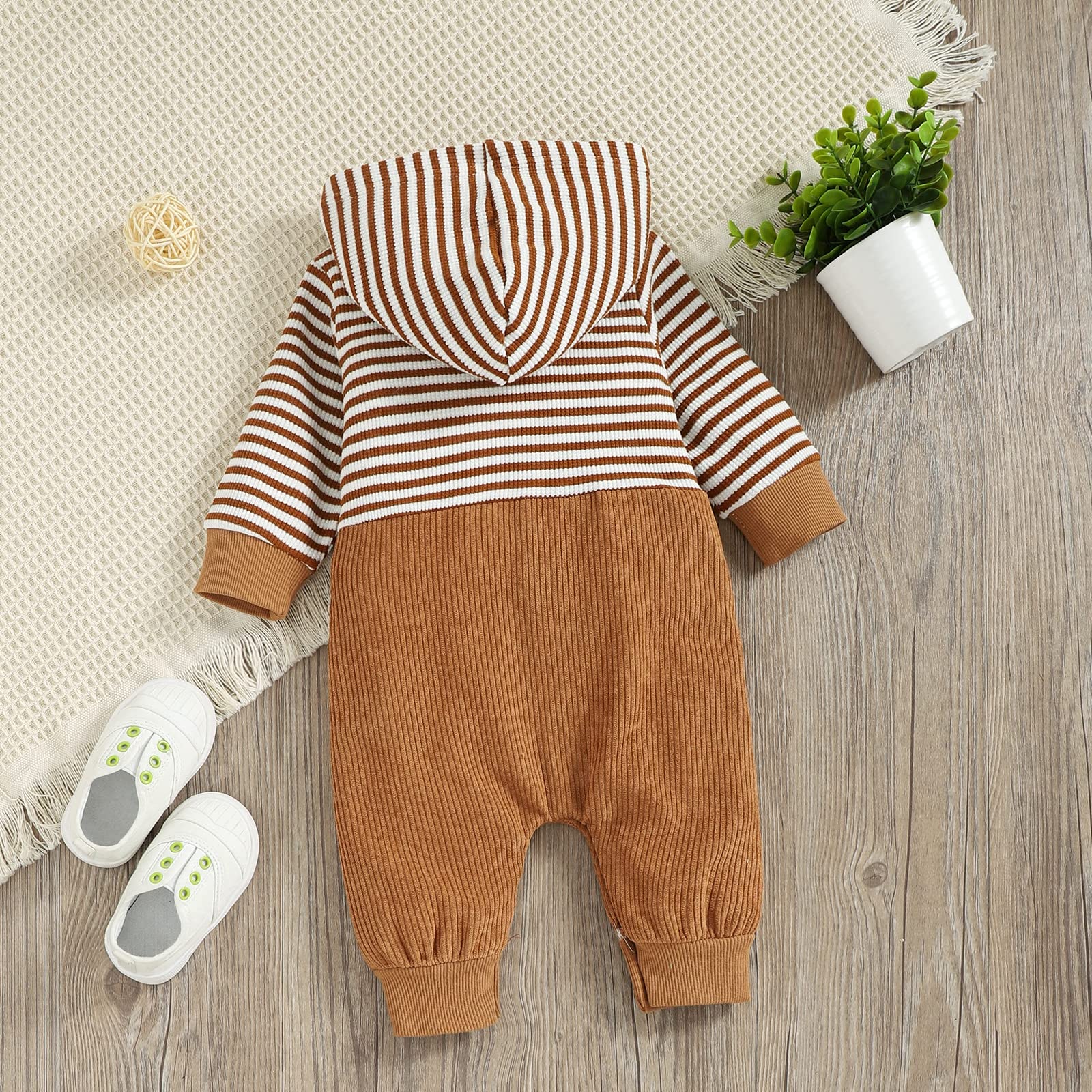 Baby Ribbed Hoodie Romper - Long Sleeve Fall/Winter Outfit for Boys & Girls - Playtime & Outdoor Wear
