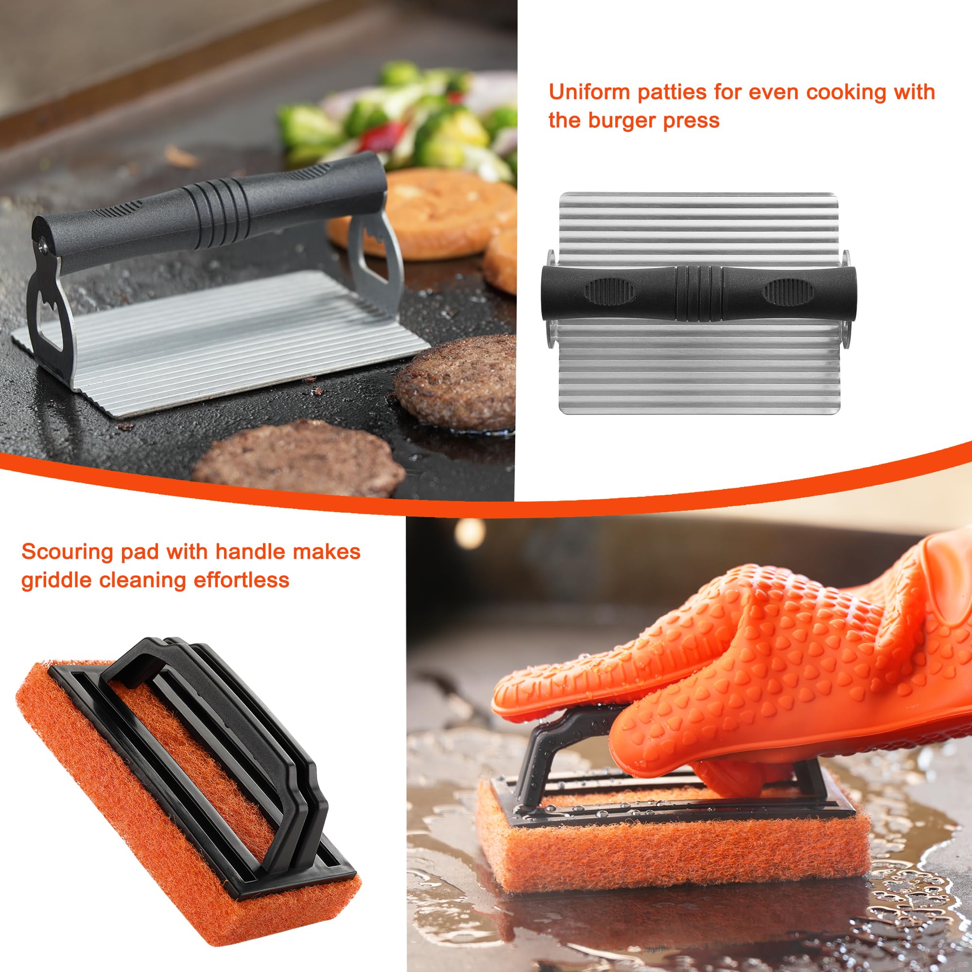Blackstone Griddle Accessories Kit - 40PCS Premium Stainless Steel Cooking Set with Basting Cover, Spatula, Scraper, Burger Press, Tongs & Cleaning Tools | Perfect for Outdoor BBQ, Camping, Tailgating & Backyard Grilling