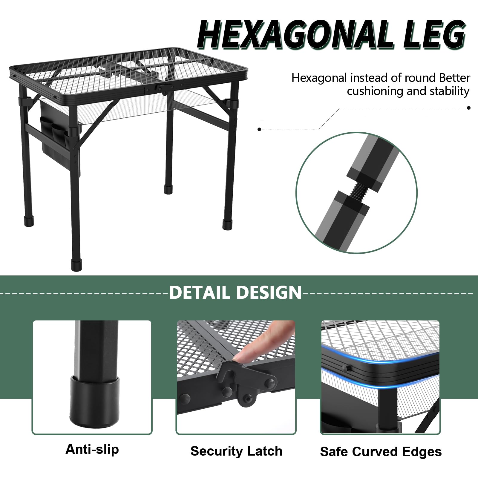 Portable Folding Camping Table 2x1.3 FT - Lightweight Outdoor Picnic Table with Mesh Desktop & Storage Bag - Perfect for BBQ, Beach, Tailgating & Backpacking (Black)