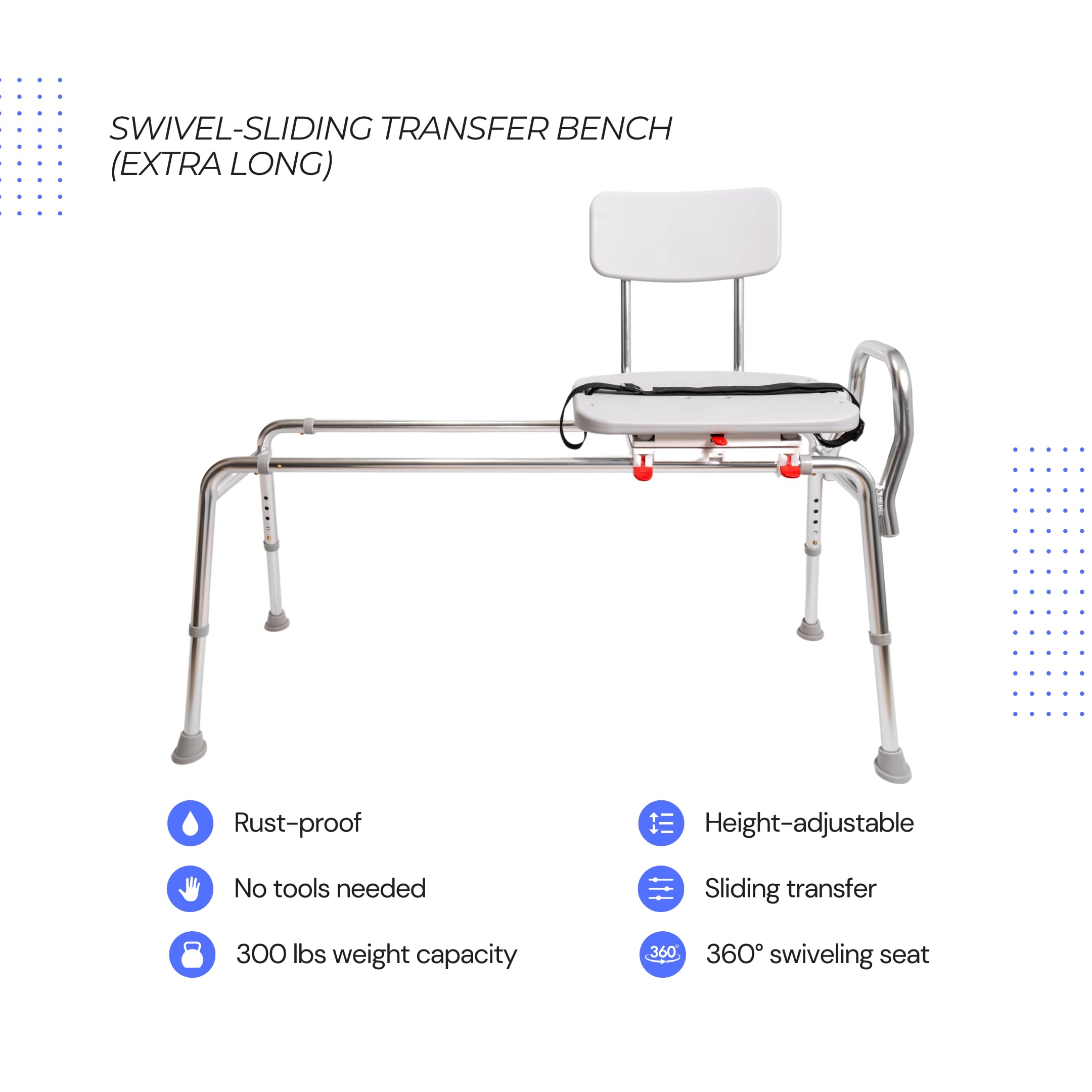 Eagle Health Supplies Heavy-Duty Swivel Sliding Shower Chair & Bathtub Transfer Bench - 350 lb Capacity, Adjustable Height, Non-Slip Feet - Safe Shower Seat for Elderly, Disabled & Handicap - Perfect for Bathroom Safety, Post-Surgery Recovery & Mobility Assistance