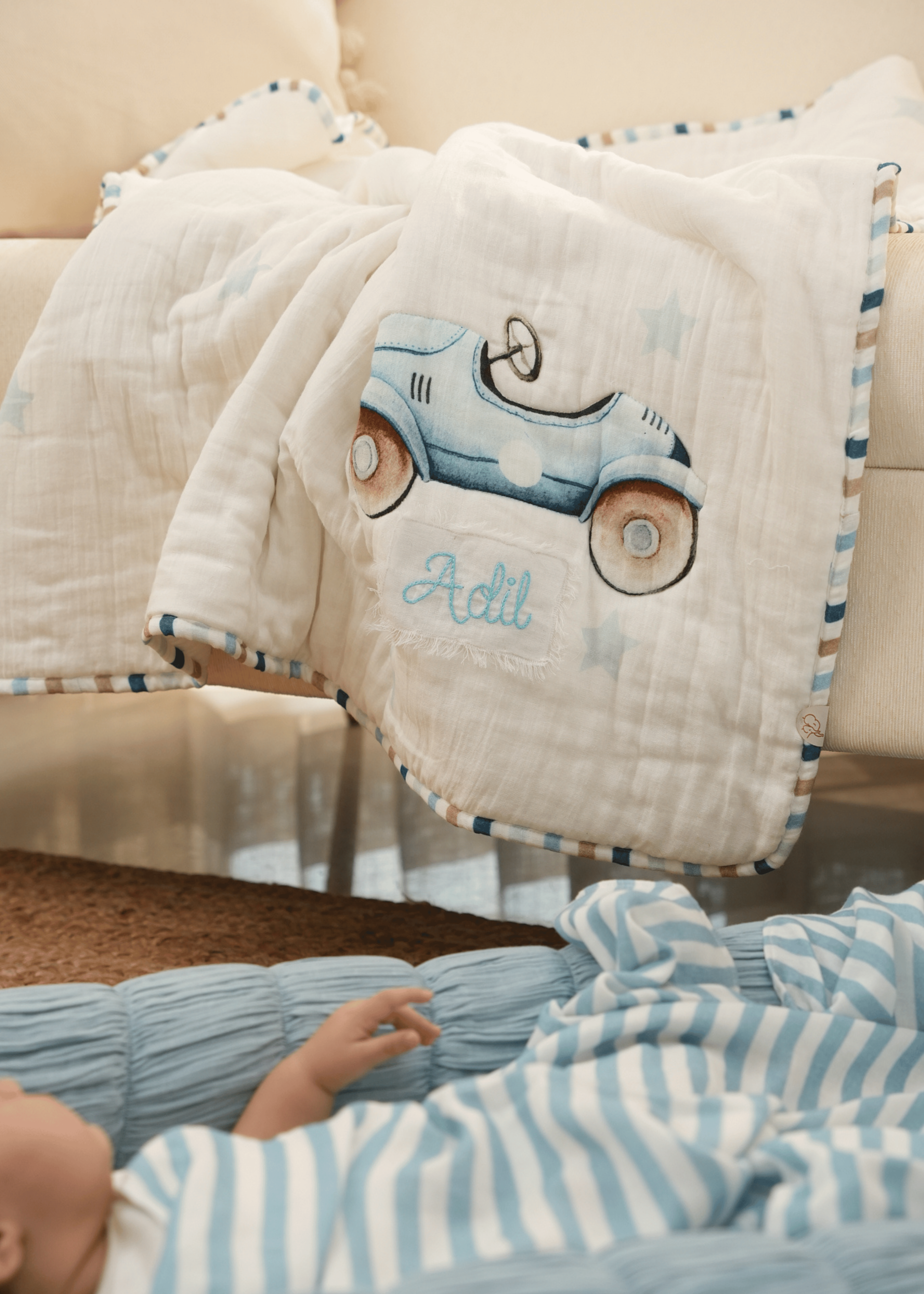 Sleep Cloud Blue Baby Blanket - Ultra Soft Roadster Blanket for Newborns & Toddlers - Perfect for Nursery, Stroller, and Bedtime Comfort