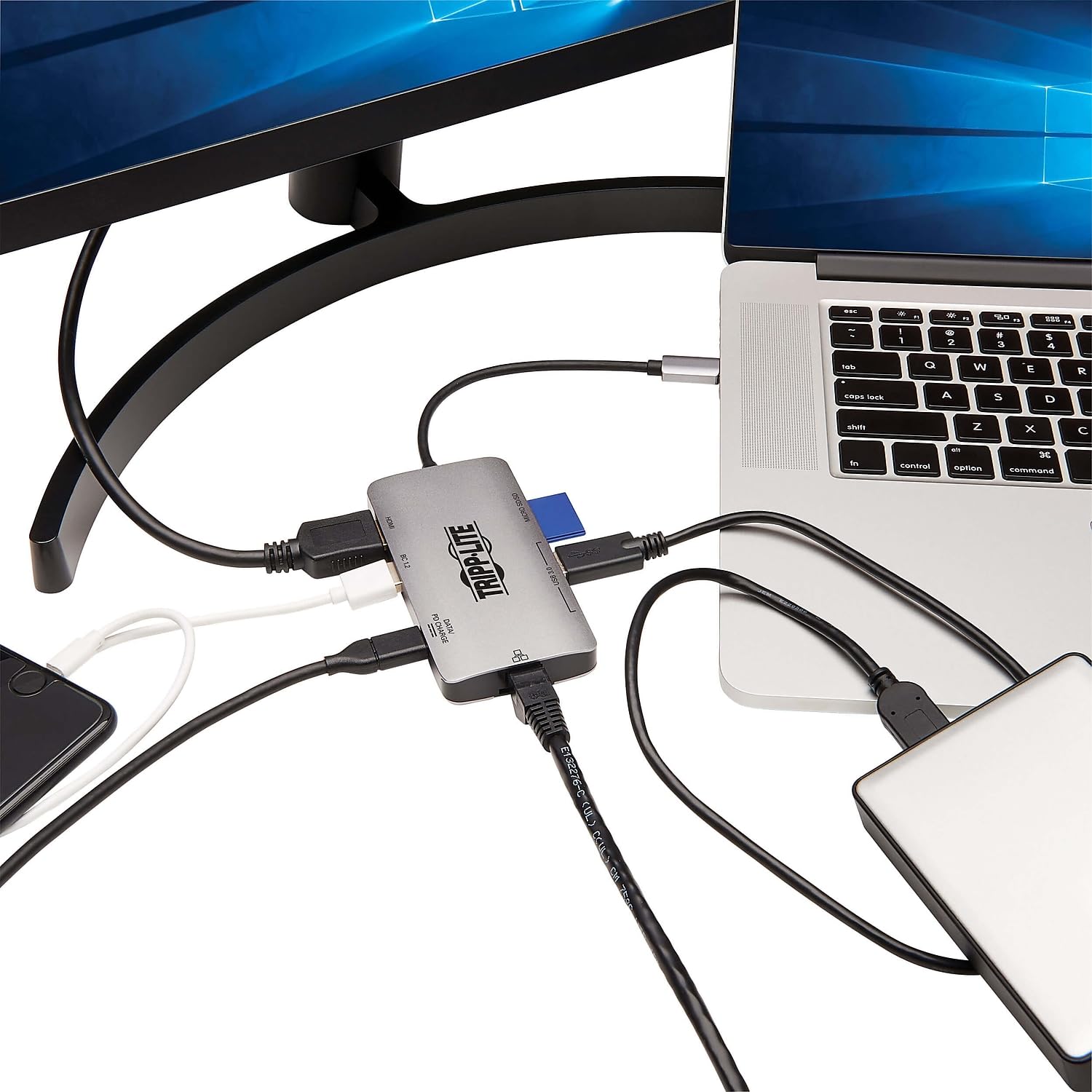 Tripp Lite USB C Docking Station with 4K HDMI, USB Hub, SD/Micro SD Card Reader & Gigabit Ethernet - Charge Laptop & Connect Multiple Devices (U442-DOCK5-GY) - Perfect for Home Office, Remote Work & Multi-Monitor Setup