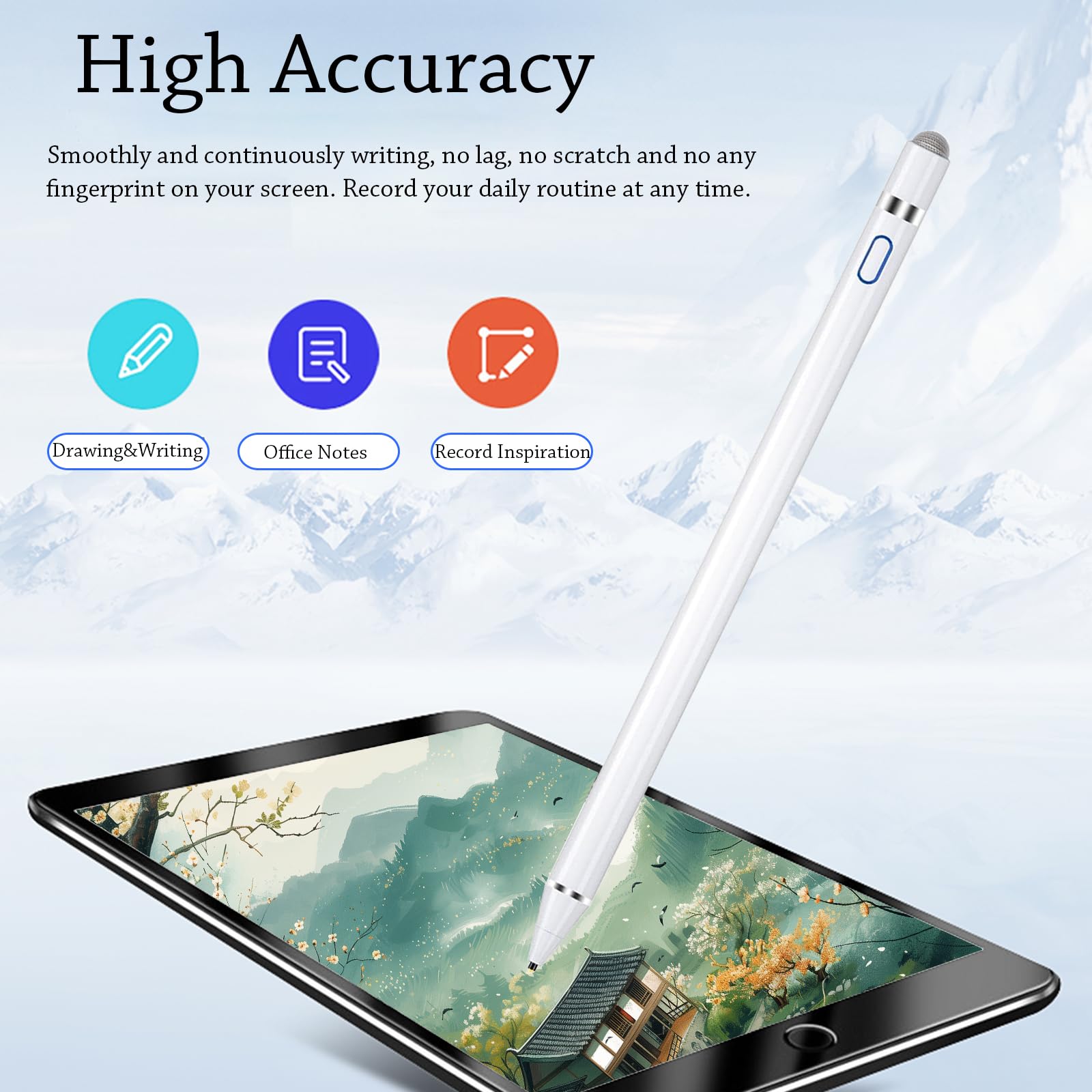 Rechargeable Active Stylus Pen for iPad, iPhone, Samsung & Android Tablets - Universal Touch Screen Digital Pencil for Drawing, Note-Taking & Professional Work (iPad Air/Pro/Mini, Lenovo Compatible) - Perfect for Artists, Students & Office Use