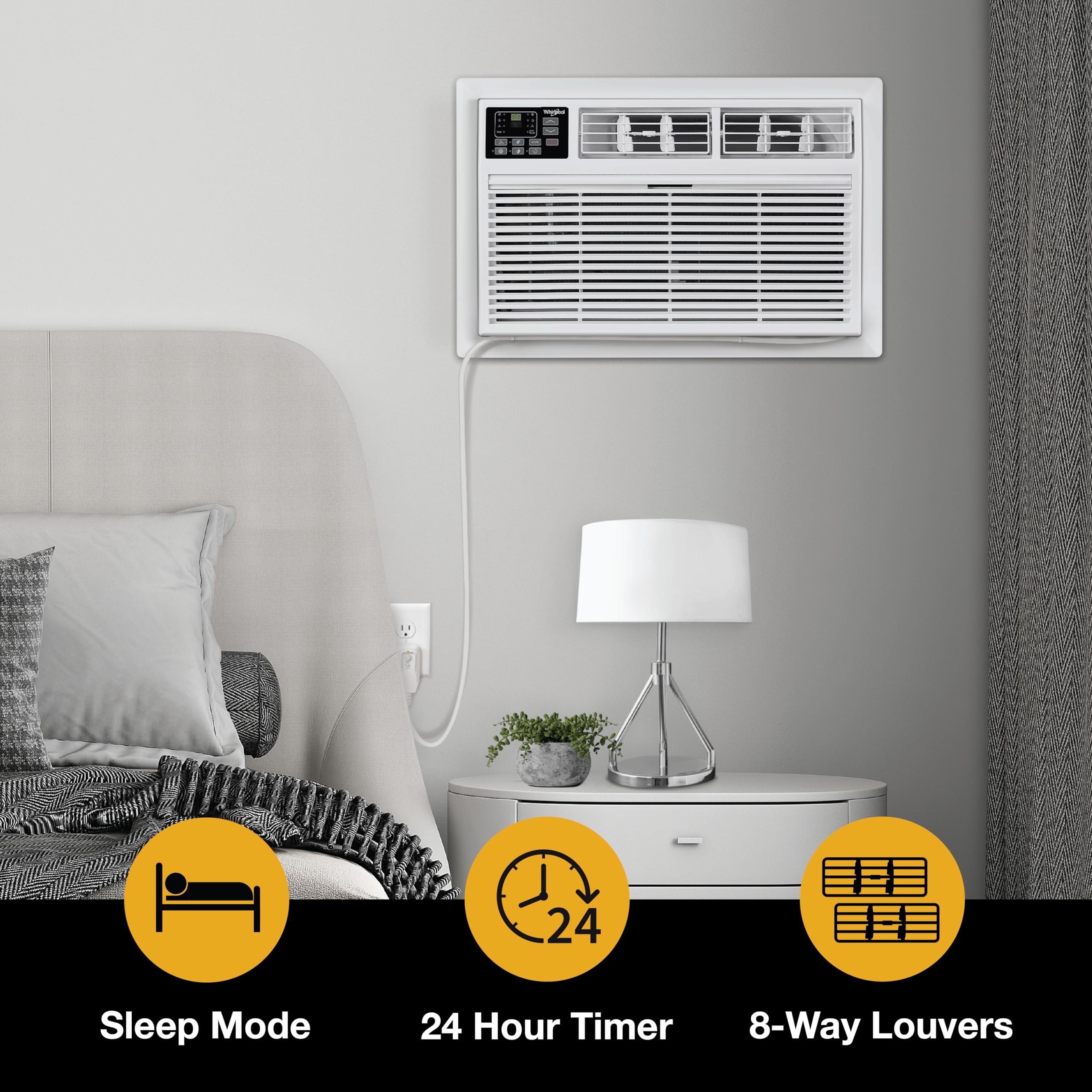 Whirlpool 10,000 BTU Through the Wall Air Conditioner - 115V Wall Mount AC Unit Cools 450 Sq.Ft Rooms - Energy Efficient with Dehumidifier & Remote Control - Perfect for Bedroom, Living Room, Office & Kitchen - White