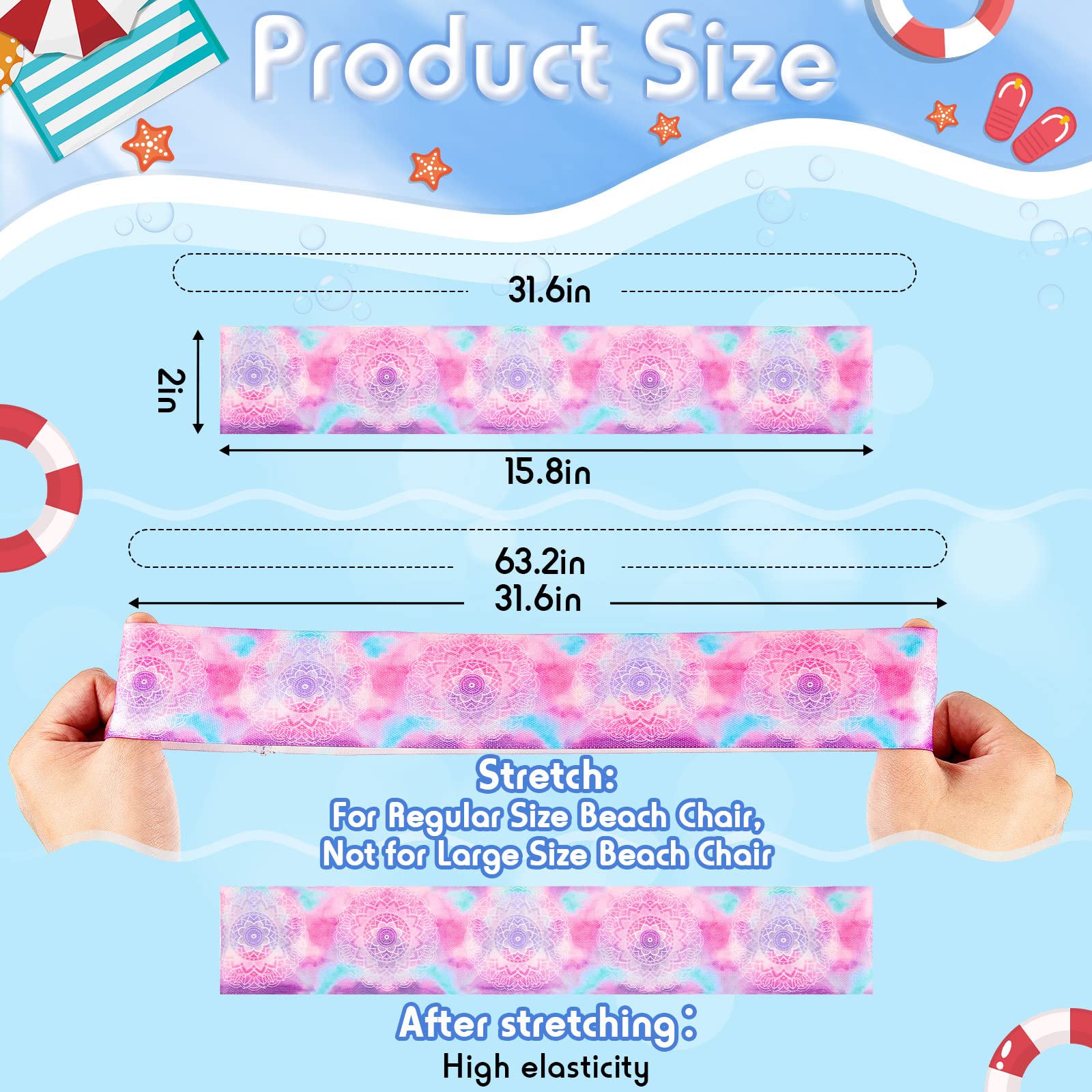 8-Pack Large Elastic Towel Bands for Beach Chairs - 15.75