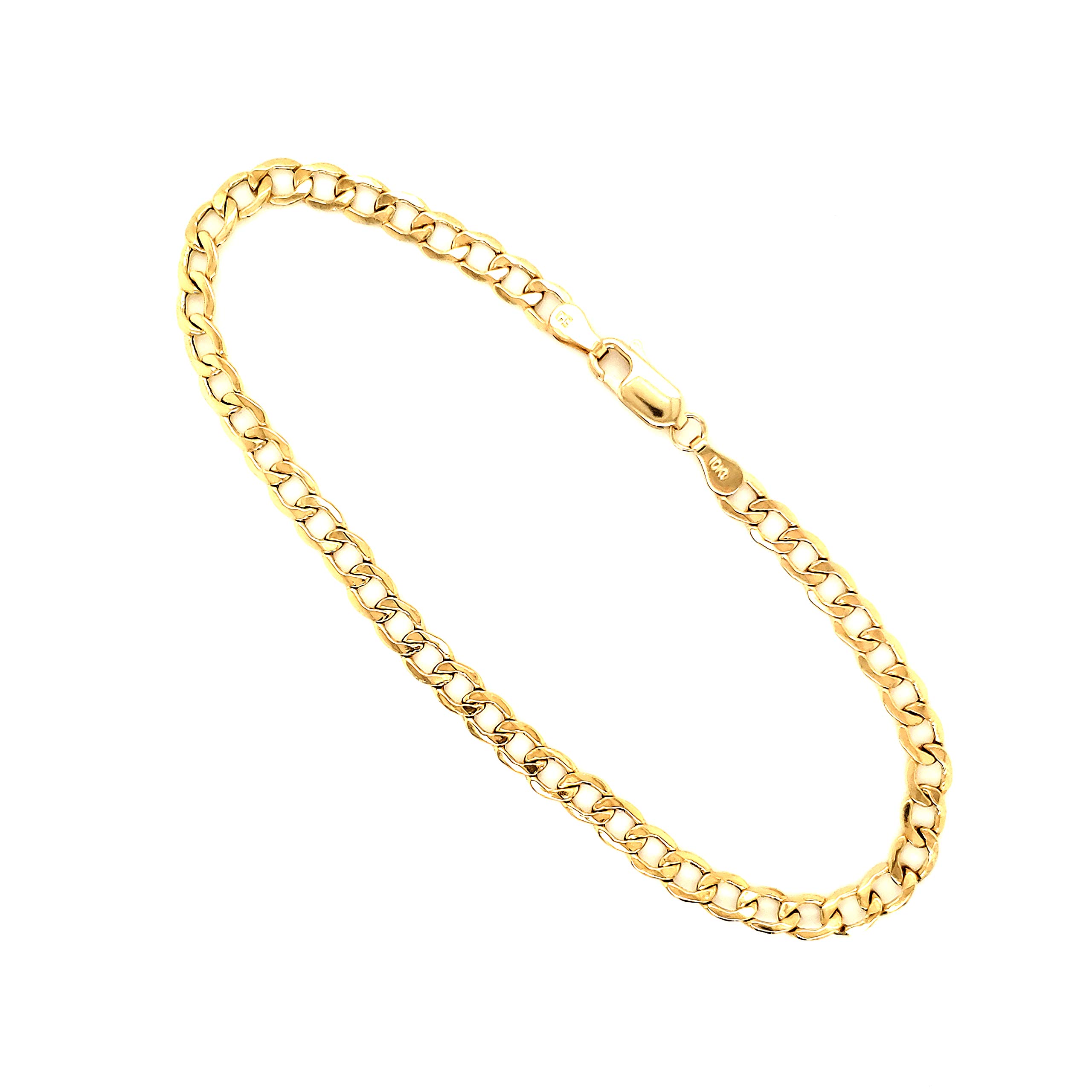 10K Yellow Gold Hollow C-Link Bracelet & Anklet for Men & Women - 4.5mm Width - Adjustable Chain Jewelry for Casual Wear, Layering & Gift Giving