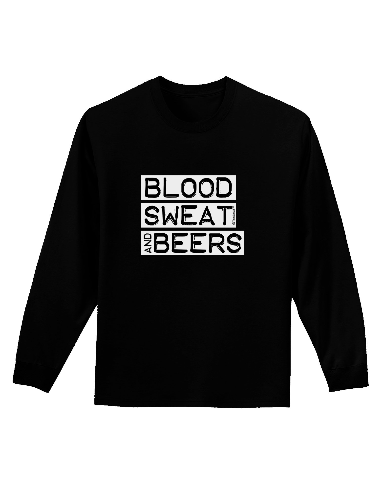TooLoud Blood Sweat Beers Long Sleeve Dark T-Shirt for Men - Casual & Concert Wear