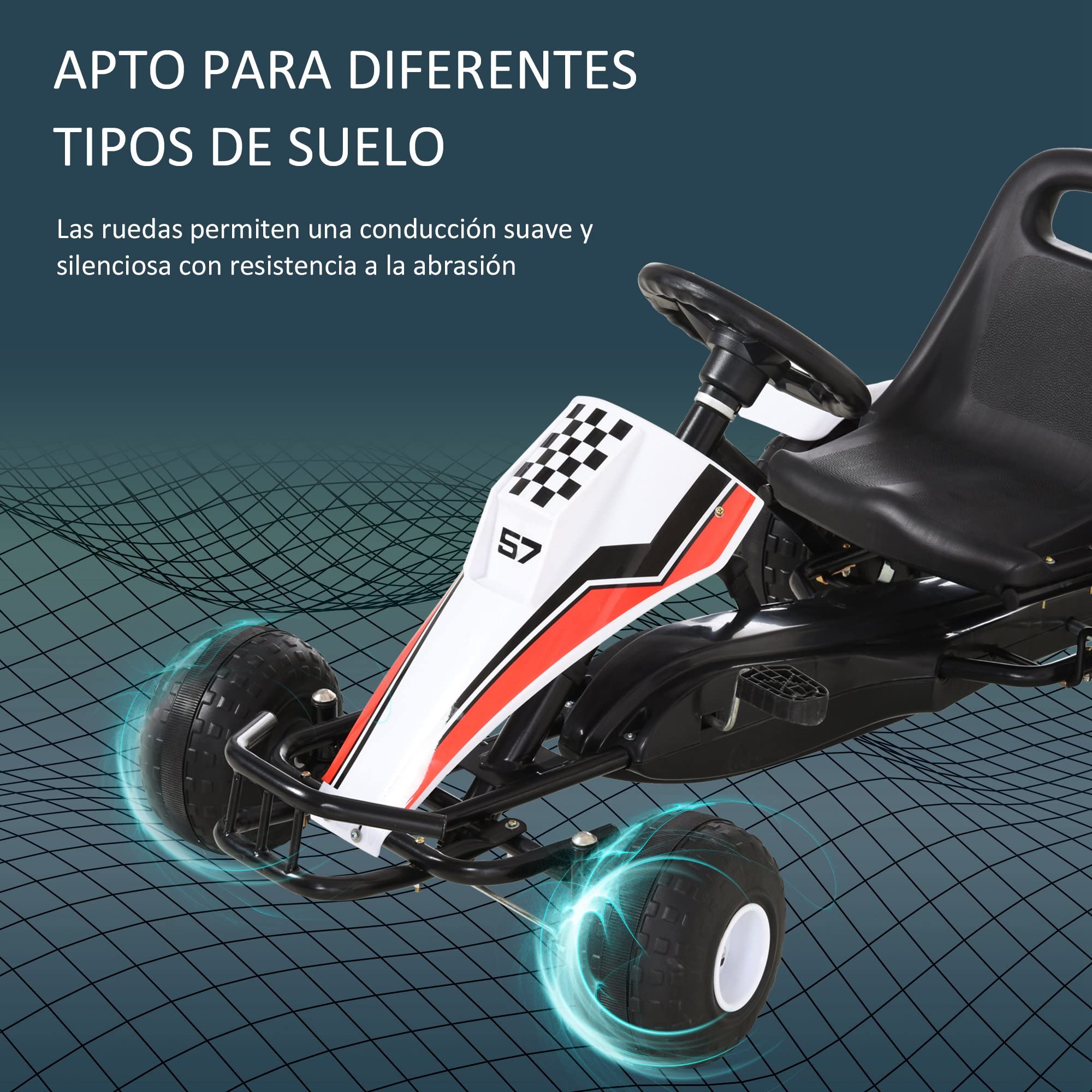 **HOMCOM Kids Pedal Go Kart for Ages 3+ | Adjustable Seat & Hand Brake | 104x66x57cm White & Black | Outdoor Play & Backyard Fun**