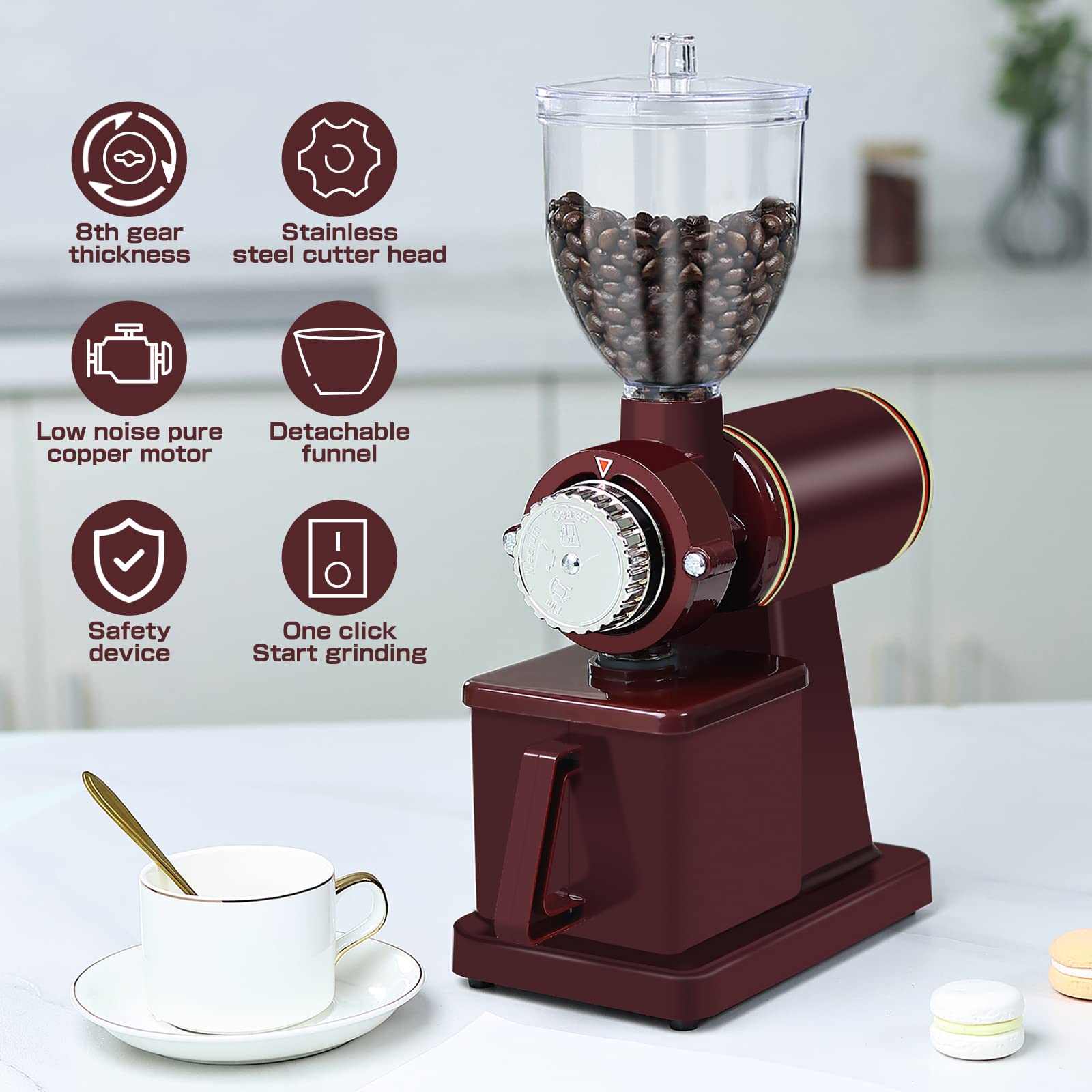 YaeMarine Electric Coffee Grinder - Adjustable Bean Grinder for Home & Cafe Use
