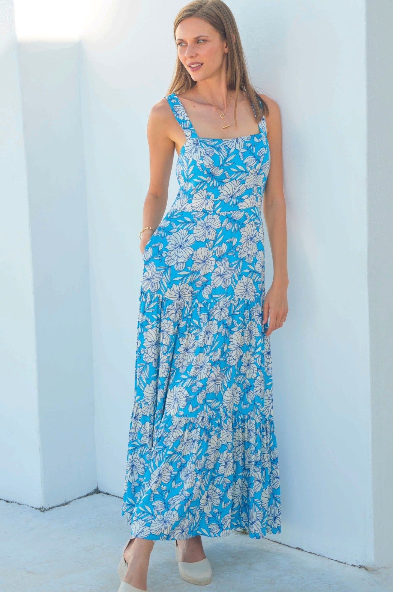 Aurelia Satin Floral Dress - Lined Turquoise and Cream Midi Dress for Women | Perfect for Weddings, Parties & Special Occasions