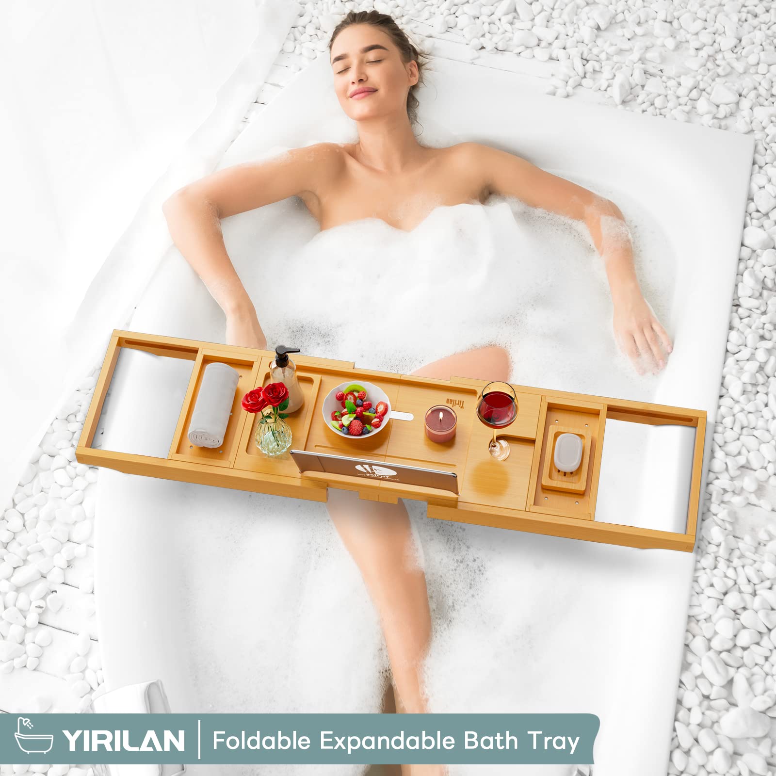 Premium Expandable Bathtub Tray Caddy - Adjustable Wooden Bath Tray for Relaxation, Reading & Spa - Perfect Housewarming Gift for Women & Men - Ideal for Bathroom, Spa Days & Self-Care Moments