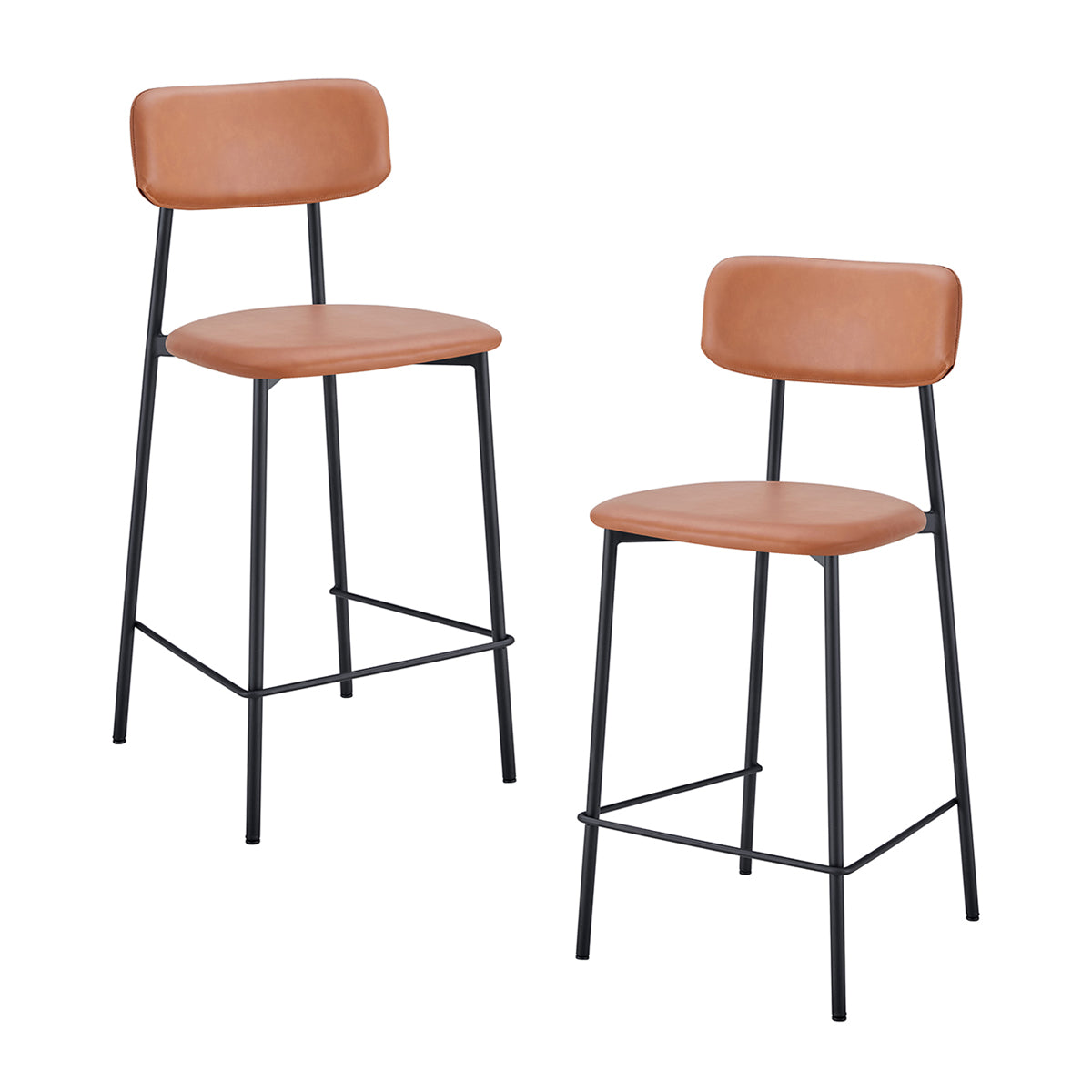 Premium Bailey Leatherette Bar Stools - Set of 2, Adjustable Height Counter Stools with Padded Seats for Kitchen Island, Breakfast Bar & Home Decor - Modern PU Leather Barstools for Dining & Entertainment Areas