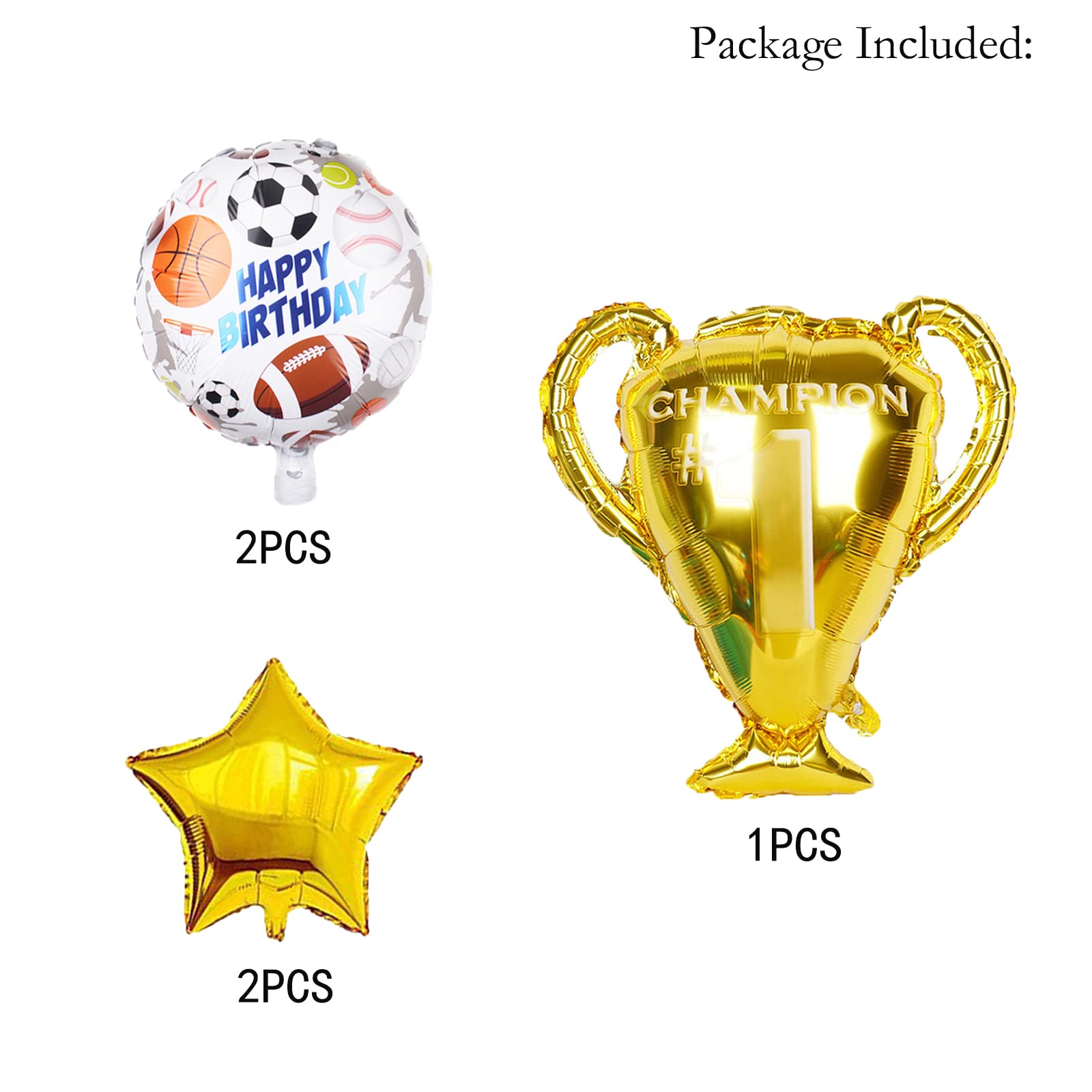 5PCS Championship Trophy & Soccer Foil Balloons - Sports Theme Party Decor for Kids Birthday, Baby Shower, Graduation | Durable Latex Balloons for Indoor/Outdoor Events