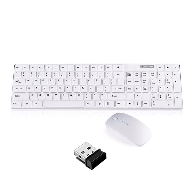 Wireless Keyboard and Mouse Combo - UK English Layout, Full-Size Spill-Resistant Keyboard with 12 Multimedia Shortcuts, Nano USB Receiver for Lag-Free Typing - Perfect for Office, Home & Gaming (White)