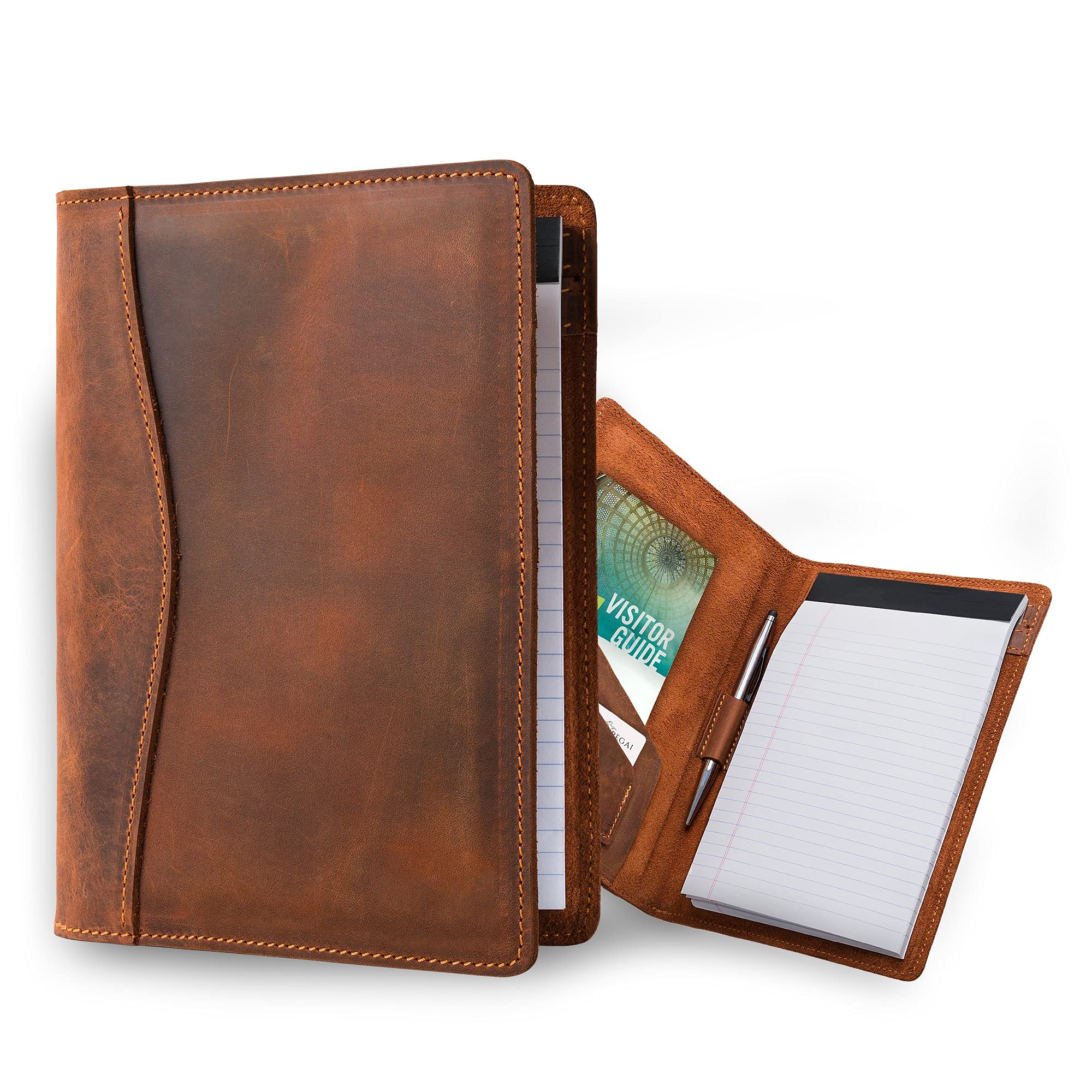 Premium PEGAI Handmade 100% Genuine Leather Padfolio - Professional Junior Legal Pad Organizer for Business, School & Office | Perfect for Resumes, Interviews & Conference Documents | Elegant Mahogany Brown Folio | Ideal for Corporate Gifts, Executive Meetings & Daily Organization