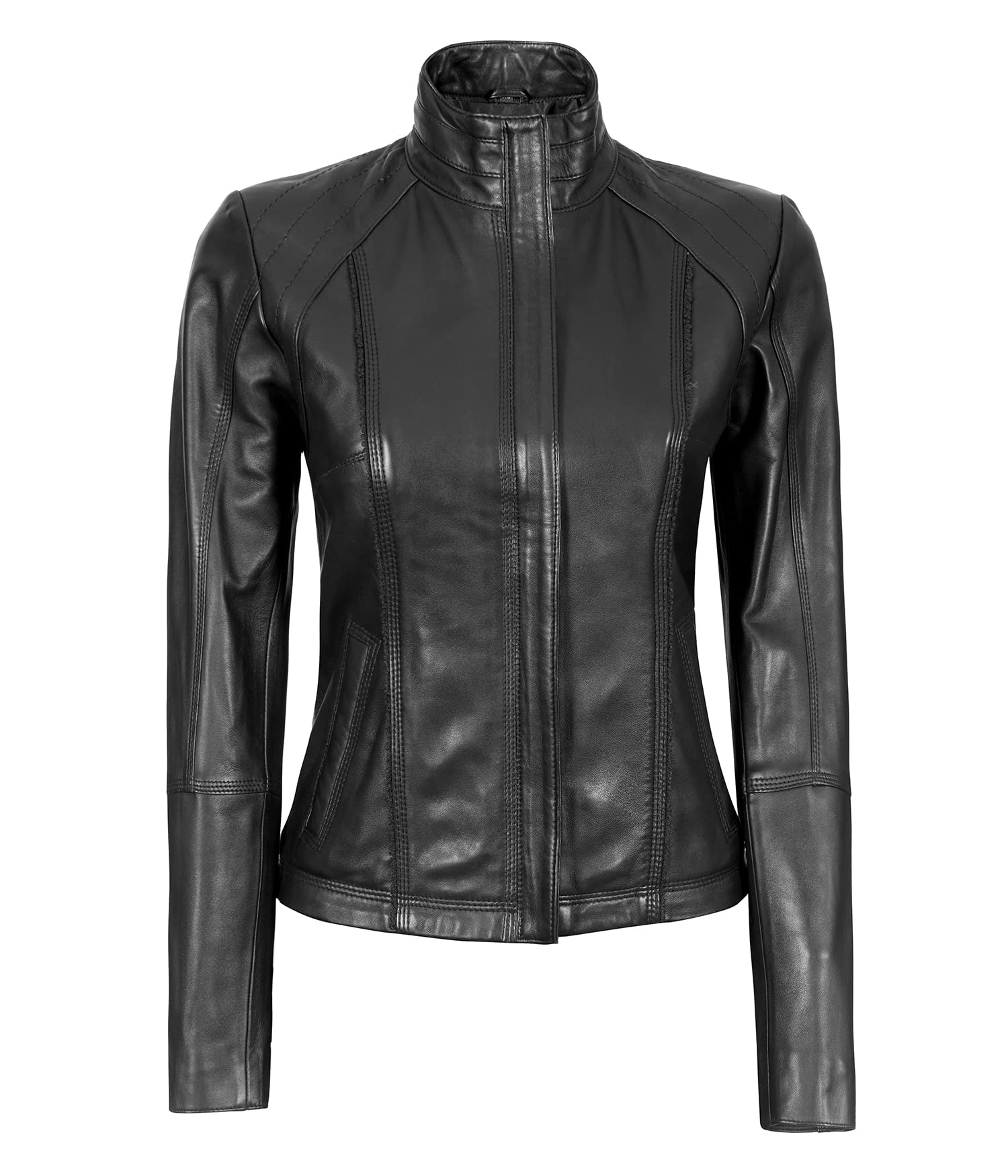 Blingsoul Genuine Leather Jacket for Women - Stylish Cafe Racer Biker Jacket | Premium Faux Leather Outerwear for Motorcycle Riding, Night Out & Casual Wear