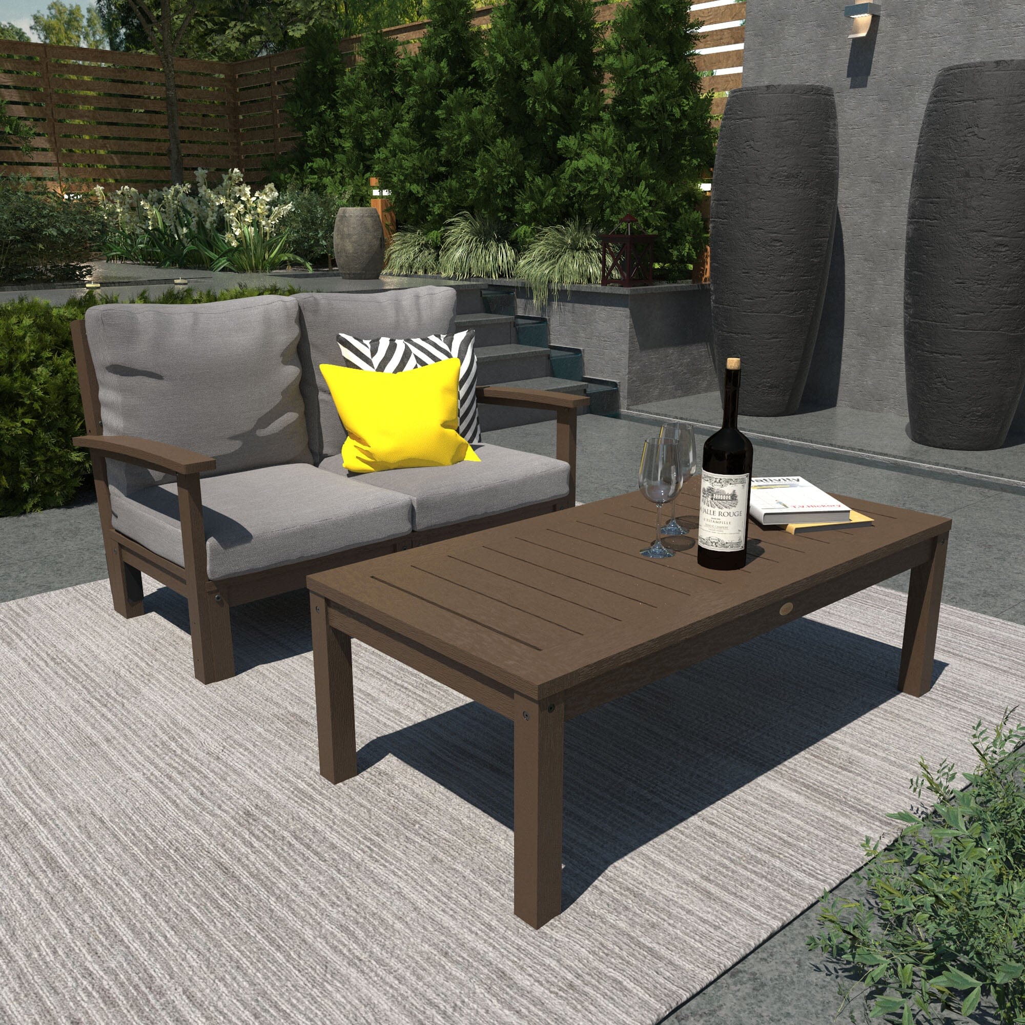 Custom Deep Seating Loveseat with Matching Conversation Table Set - Outdoor Patio Furniture for Garden, Poolside & Backyard Relaxation