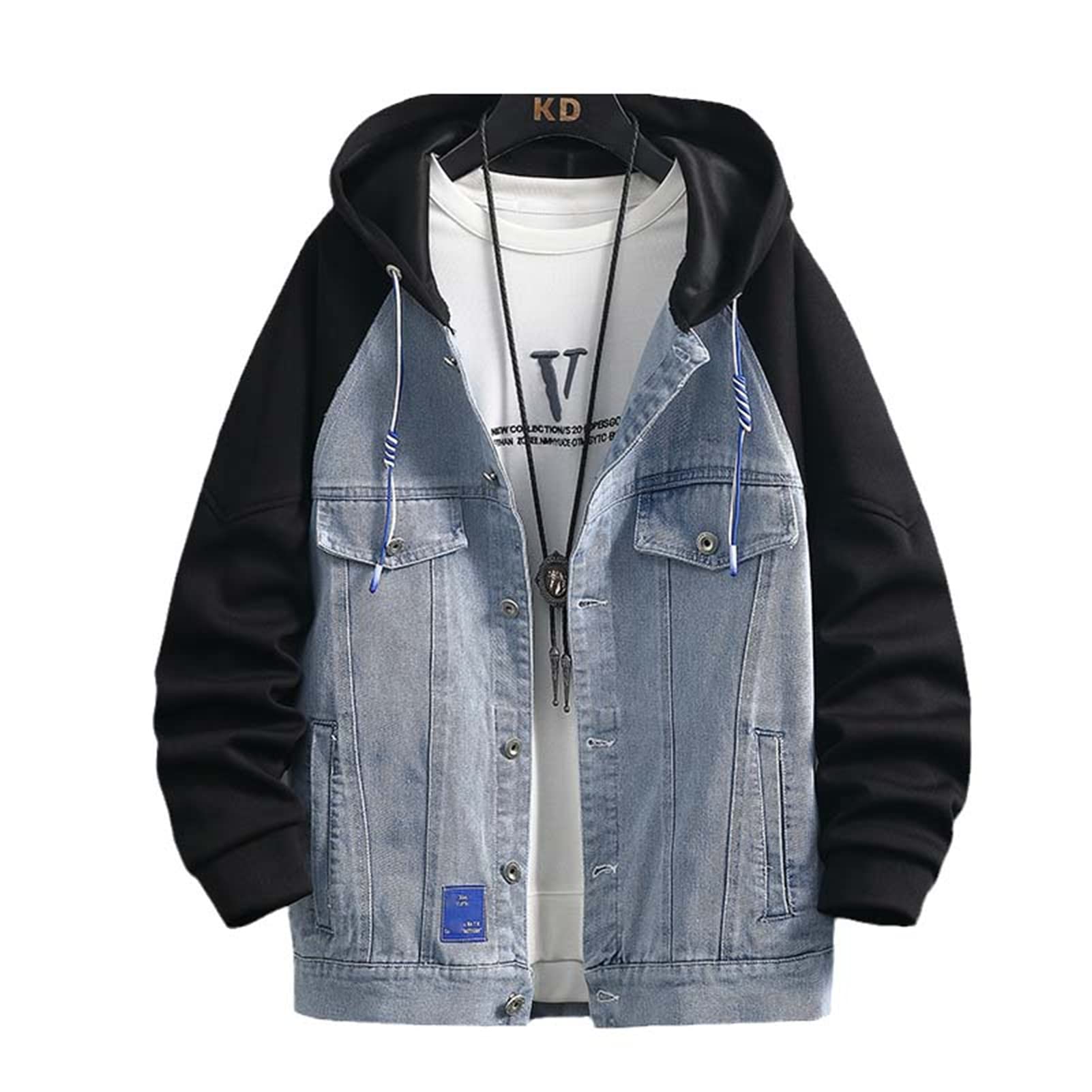 Men's Hip Hop Denim Jacket with Hood - Streetwear Loose Fit Casual Outerwear Coat for Urban Style & Everyday Wear