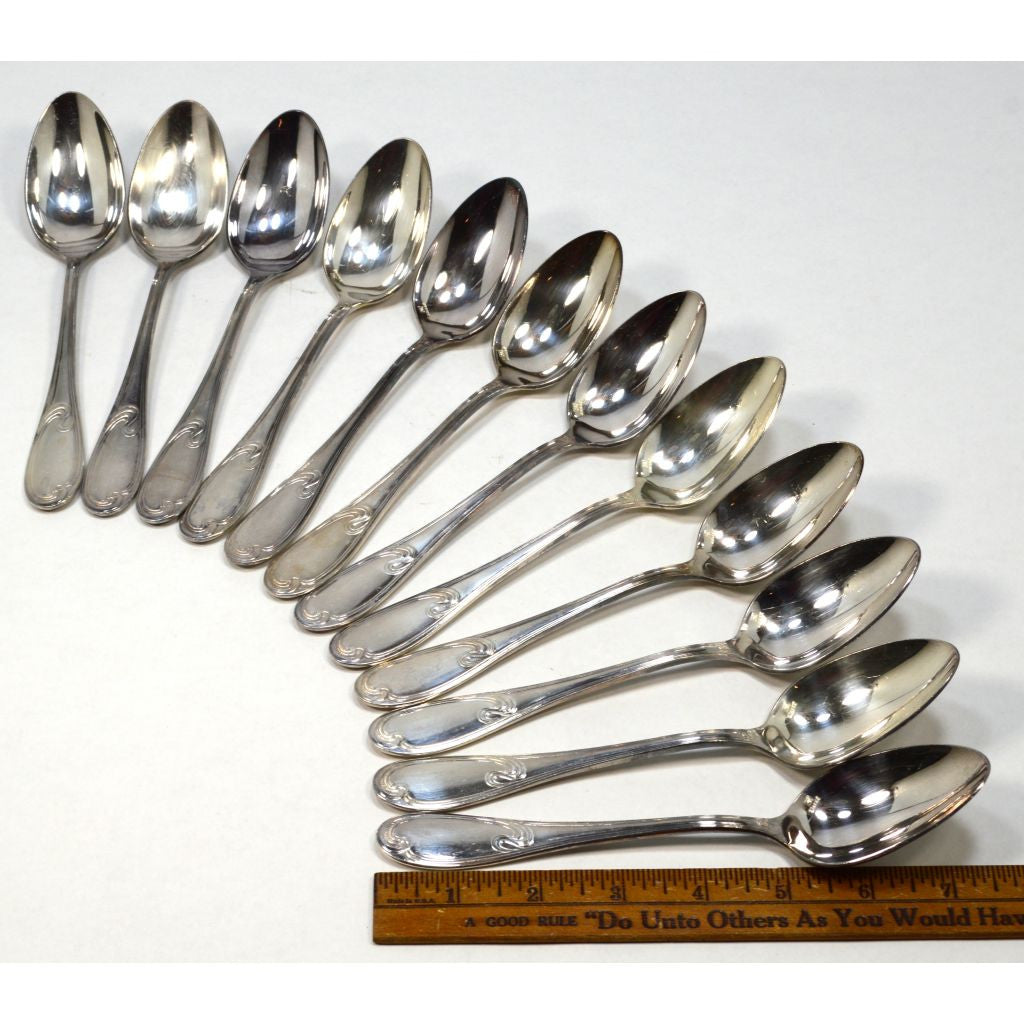 Vintage ERCUIS Silver Plated Flatware Set - 9 Oval Dessert & Soup Spoons with Wave Pattern - Perfect for Fine Dining, Tea Parties & Antique Collectors