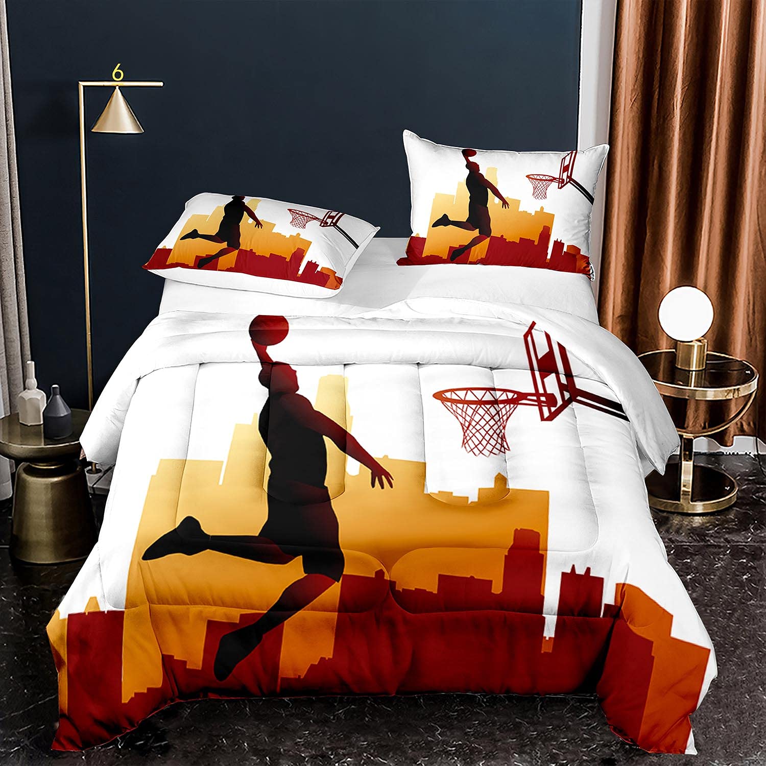 Basketball Comforter Set for Boys - Full Size Sports Themed Bedding with 1 Comforter & 2 Pillowcases - Perfect for Kids, Teens & Men's Bedroom Decor - Ideal for Sports Lovers, Game Nights & Dorm Rooms (CD00012-HUNHE1-Full)