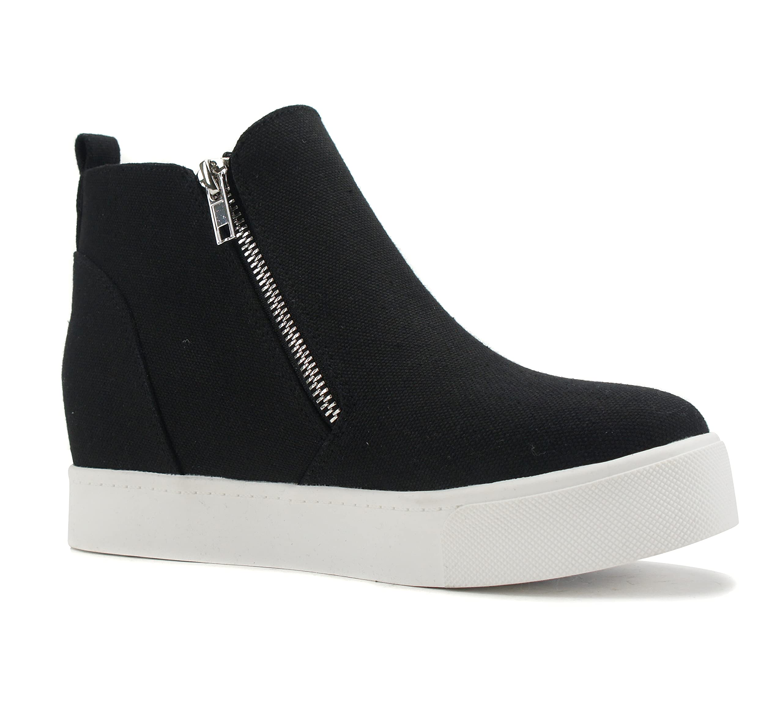 Taylor Black Hidden Wedge Sneakers with Side Zipper - Fashionable Comfort Shoes for Women | Perfect for Work, Travel & Casual Outfits