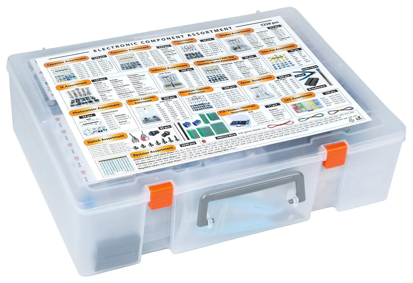 5228-Piece XXXL Electronic Component Assortment Kit - Capacitors, Transistors, Diodes, ICs, Resistors, LEDs & More for DIY Electronics, Circuit Board Repair & STEM Projects