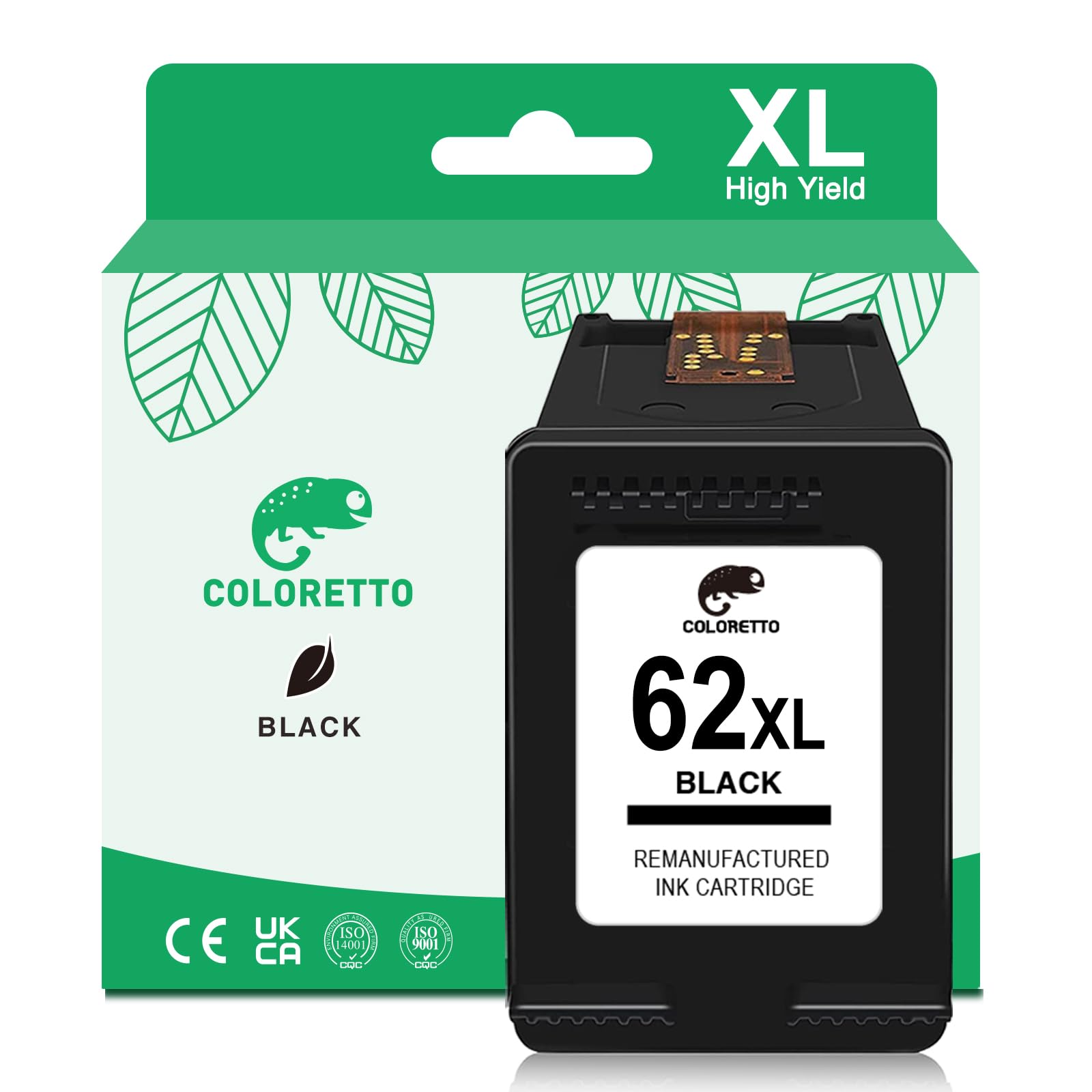 COLORETTO 62XL Black Ink Cartridge - Compatible with HP 62XL for Envy 5640 7640 5540 & Officejet 5740 200 250 Printers - High-Quality Replacement Ink for Home & Office Printing