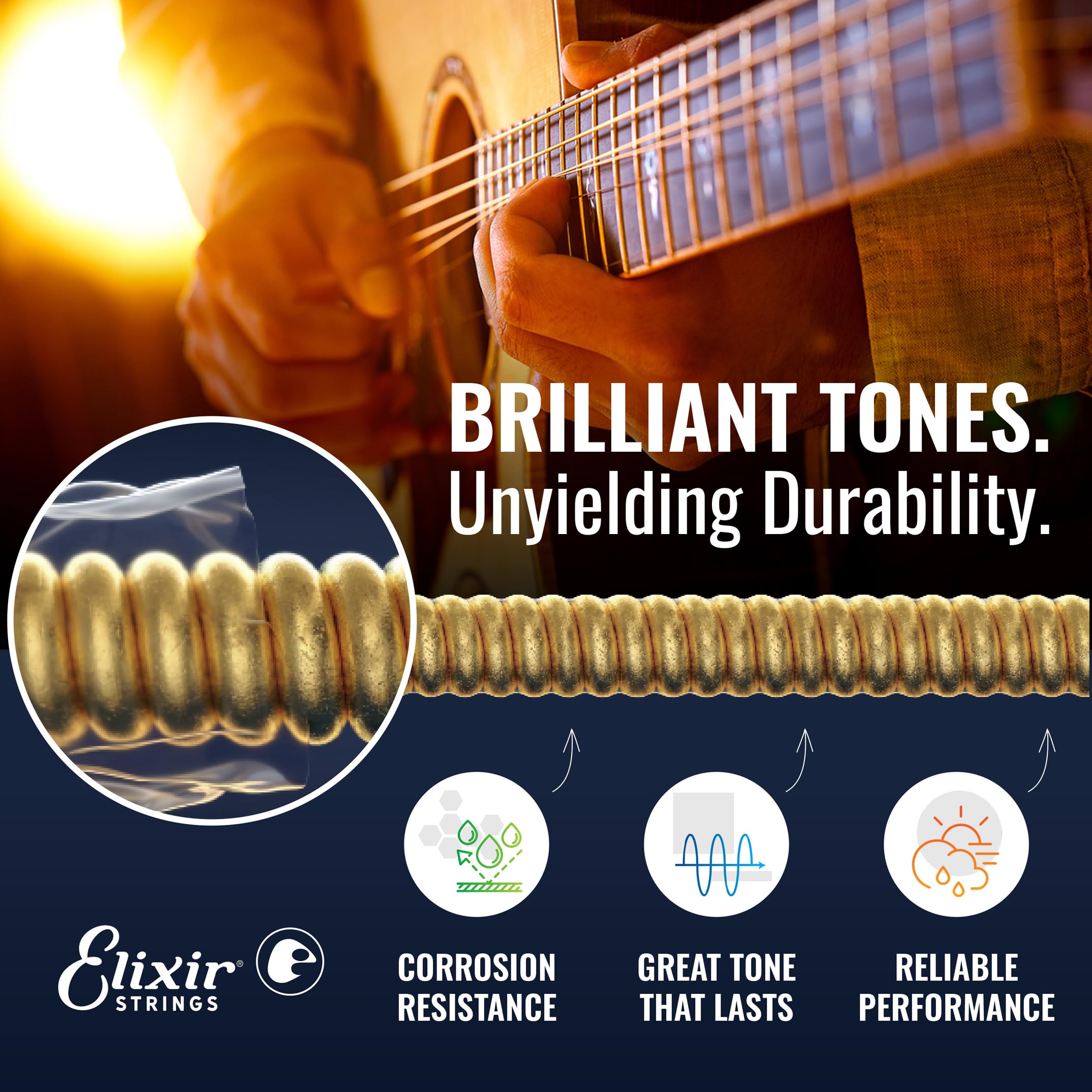 Elixir Acoustic Guitar Strings 80/20 Bronze with POLYWEB Coating - 6 String Set, Medium 13-56 - Long-Lasting Warm Tone & Comfortable Feel - Perfect for Folk, Country & Fingerstyle Playing