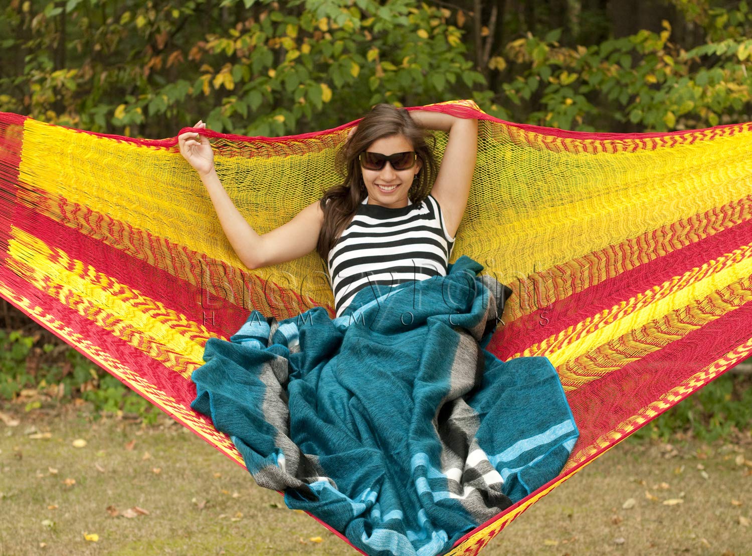Breezy Point Mayan Mexican Double Hammock - Premium Cotton Handwoven Hammock for Outdoor, Camping & Backyard Relaxation
