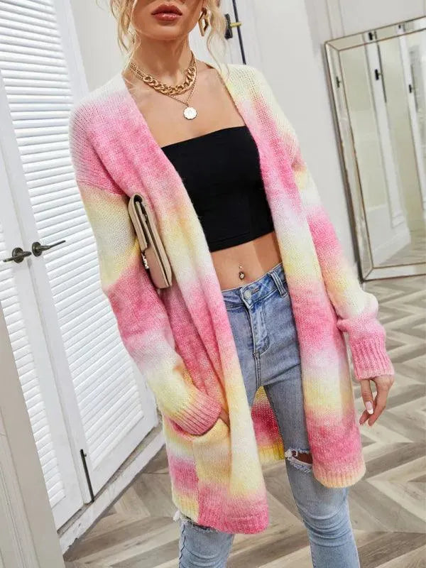 Gradient Tie Dye Women's Cardigan Sweater - Soft Long Sleeve Open Front Knit Cardigan for Women - Perfect for Casual Outfits, Layering in Fall & Spring