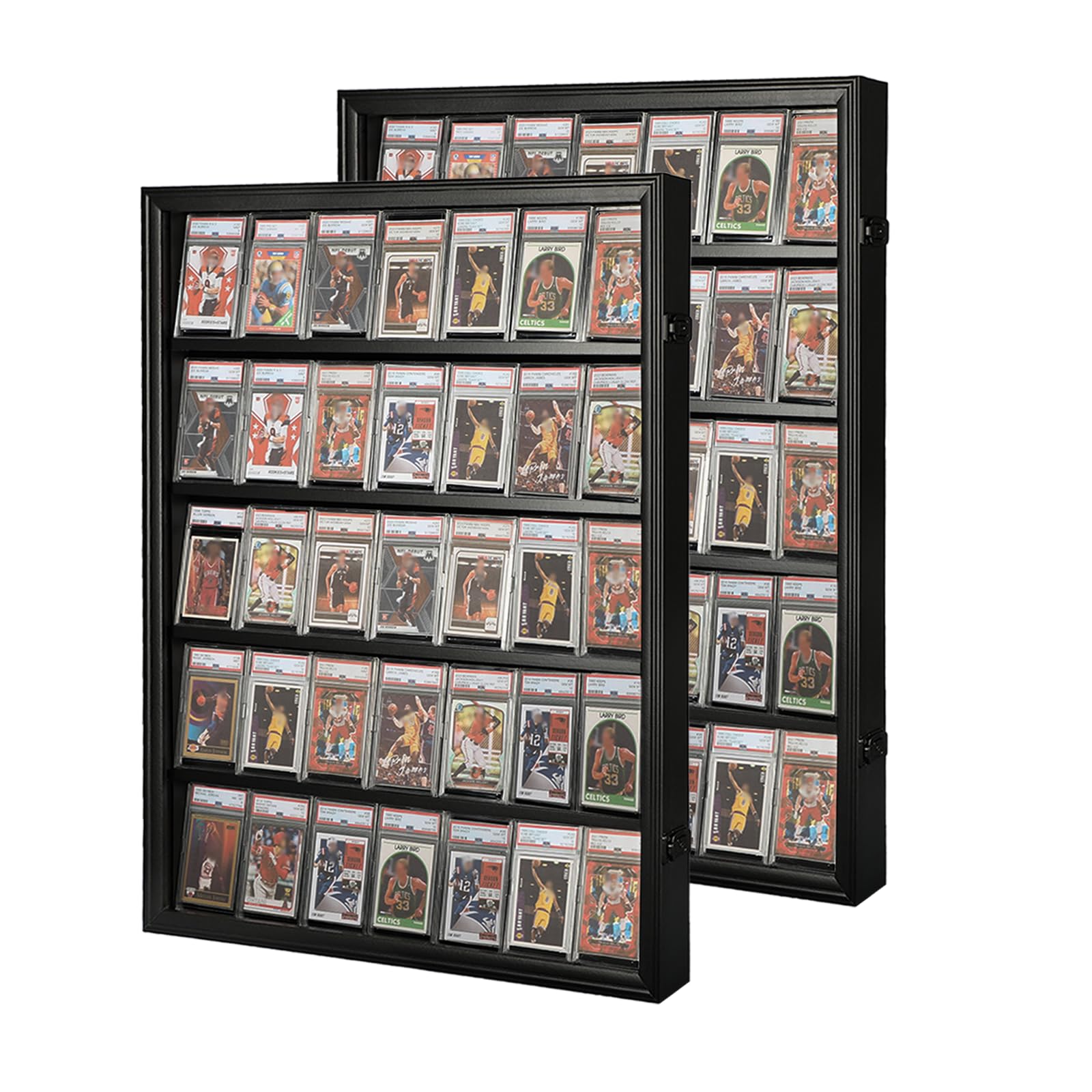 Graded Sports Card Display Case 2 Pack - 35 Baseball Card Holder - Lockable Trading Card Frame Wall Display with UV Protection for Football, Basketball & Hockey Cards (Black) - Perfect for Collectors, Home Office & Man Cave Decor