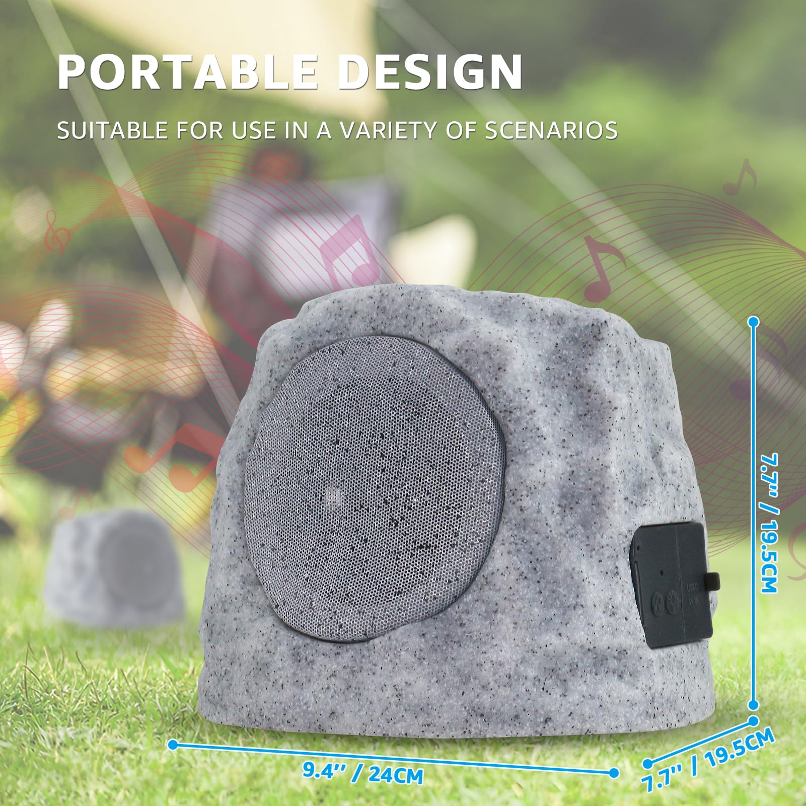 Outdoor Waterproof Bluetooth Rock Speakers - Solar Powered Wireless Pair with RGB Lights & USB Rechargeable Battery for Patio, Deck, Pool, Garden (2 Pack) | Perfect for Backyard Parties, Landscape Decor & Outdoor Entertainment
