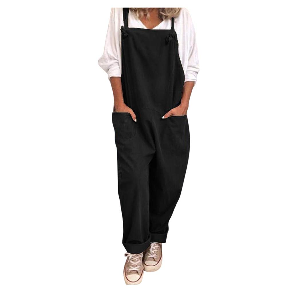 Plus Size Women's Jumpsuits with Pockets - Adjustable Wide Leg Romper, Sleeveless Baggy Overalls for Casual Wear | Perfect for Summer Outings, Beach Vacations & Everyday Comfort
