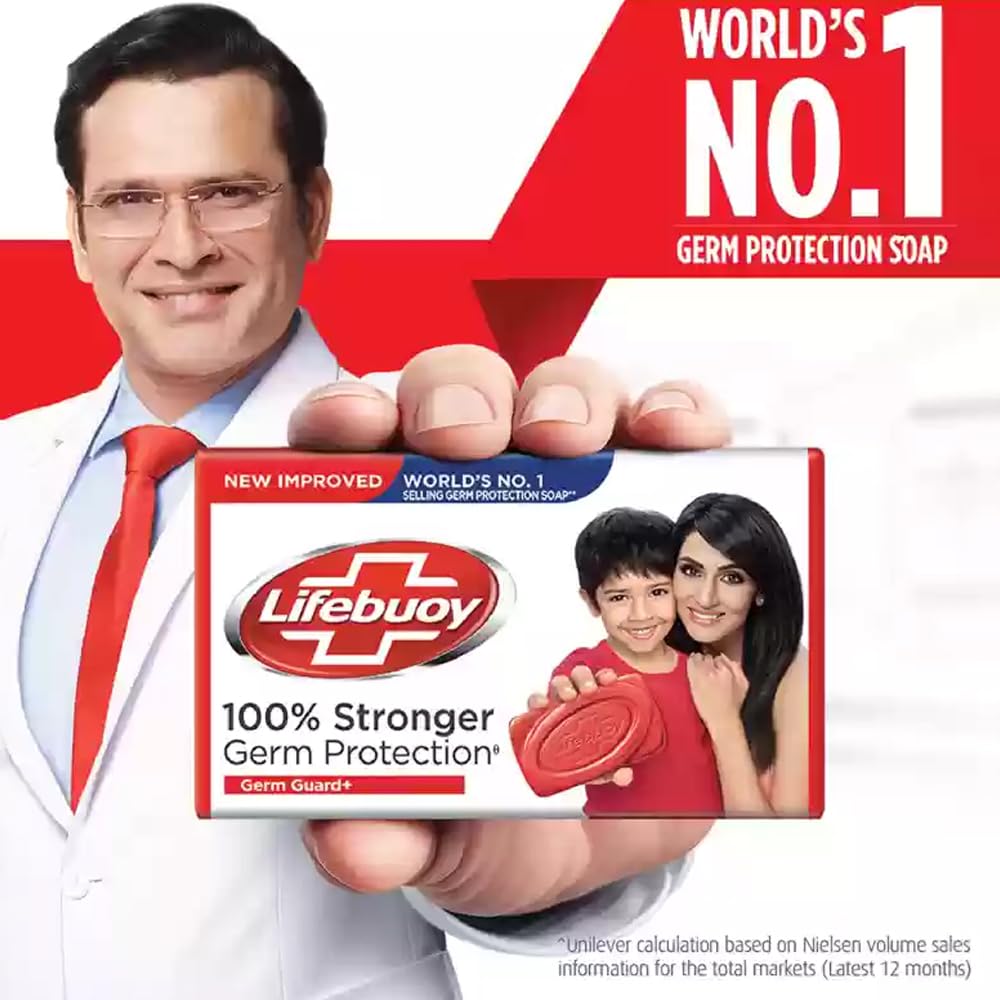 Lifebuoy Total 10 Protection Antibacterial Soap Bars (16-Pack, 44g Each) – Kills 99.9% Germs, Long-Lasting Freshness for Family Hygiene, Hand Washing & Shower Use